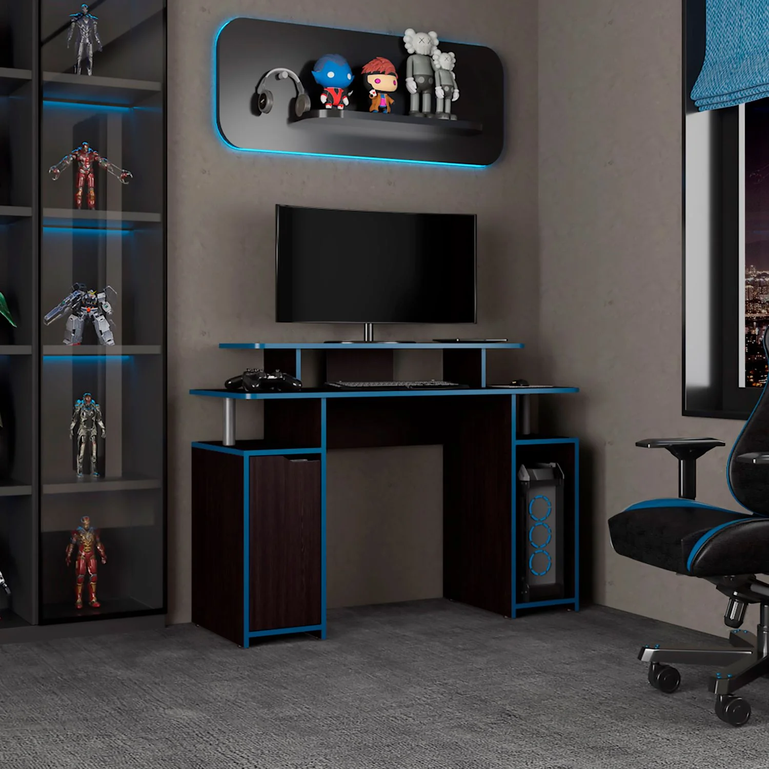 Escritorio Gamer Keria 88x120x45 RTA Wengue + Azul ZF - Imagen 2