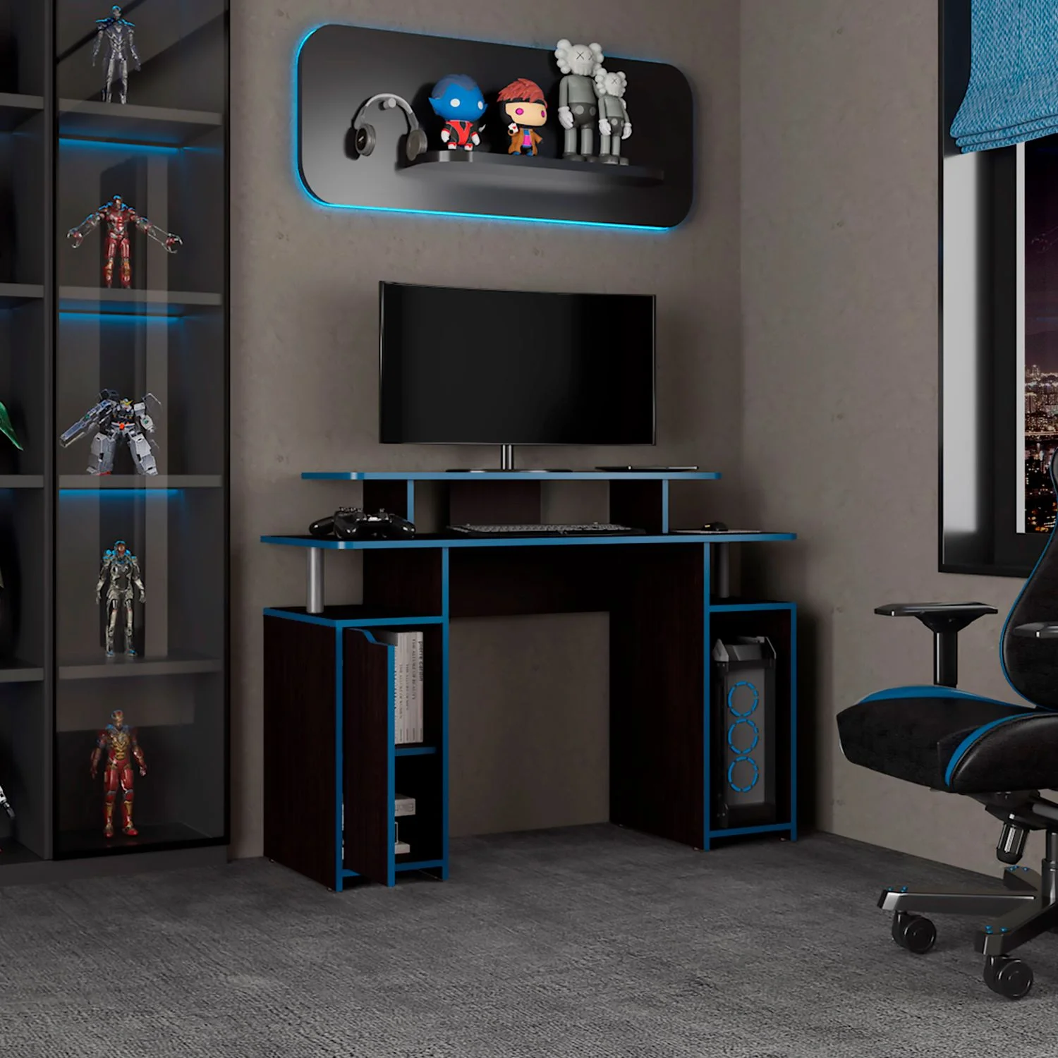 Escritorio Gamer Keria 88x120x45 RTA Wengue + Azul ZF - Imagen 3