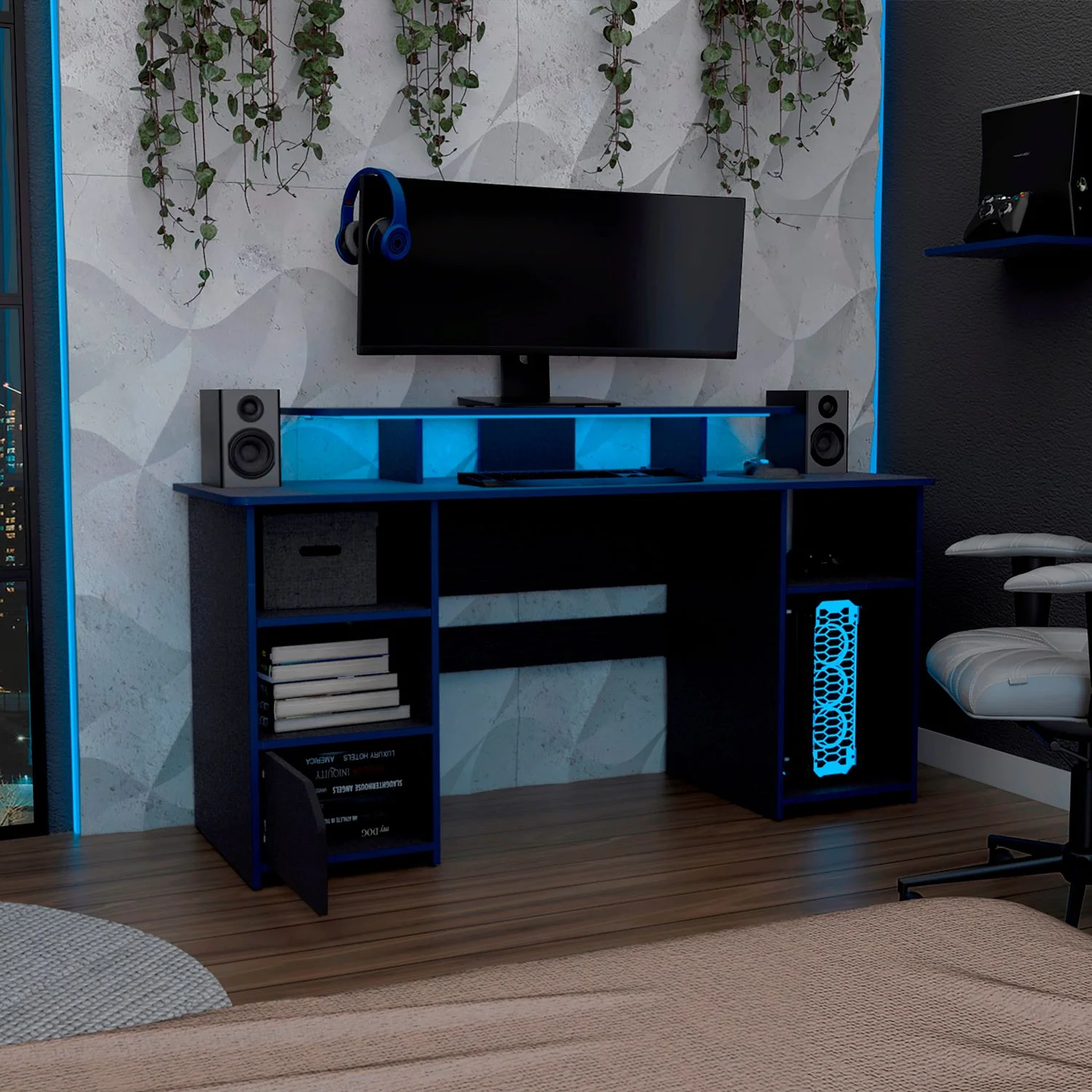 Escritorio Gamer Keria 88 X 157 RTA Wengue Azul - Imagen 3