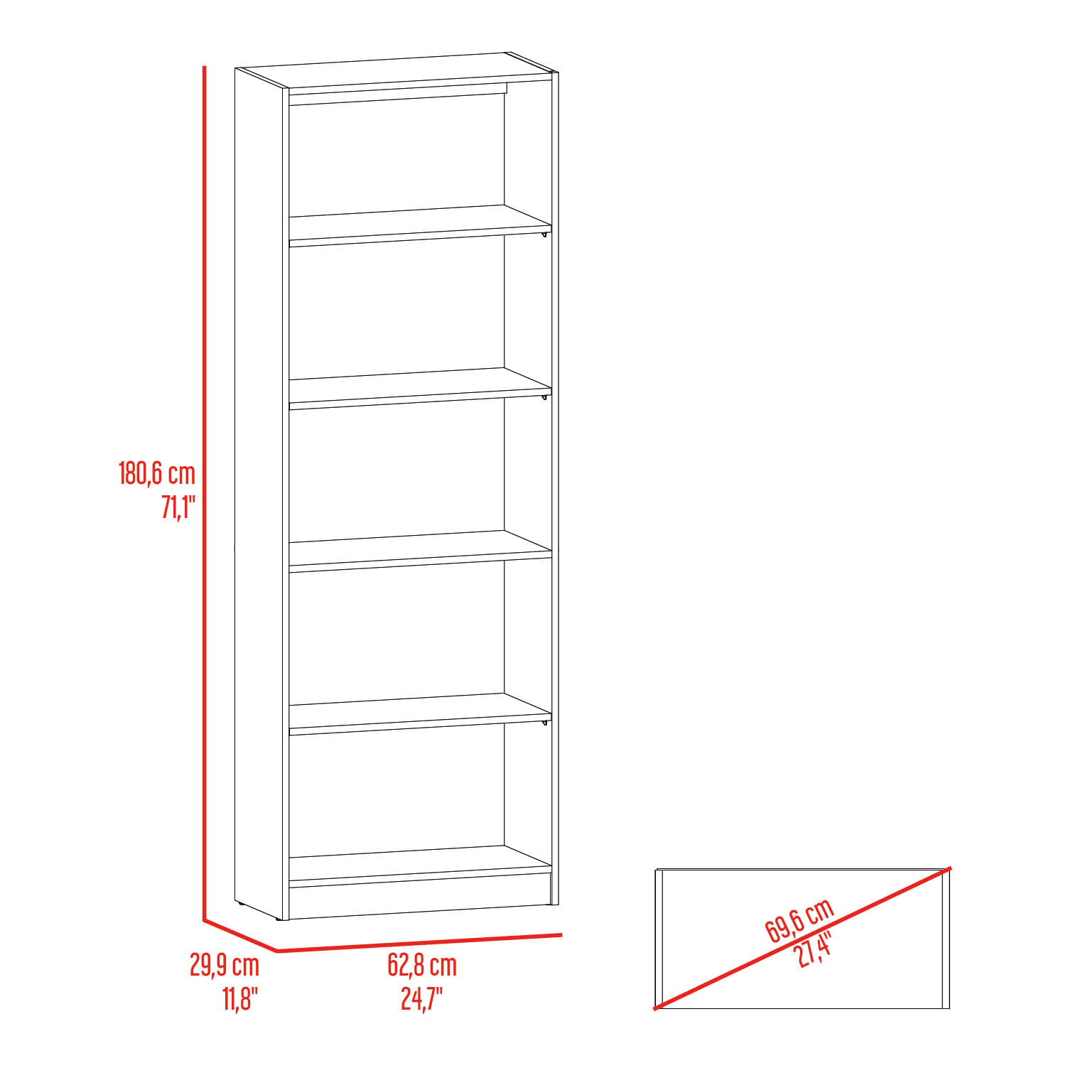 Estante Home E3 5 Espacios 180X628X29 RTA Wengue Fresno - Imagen 6
