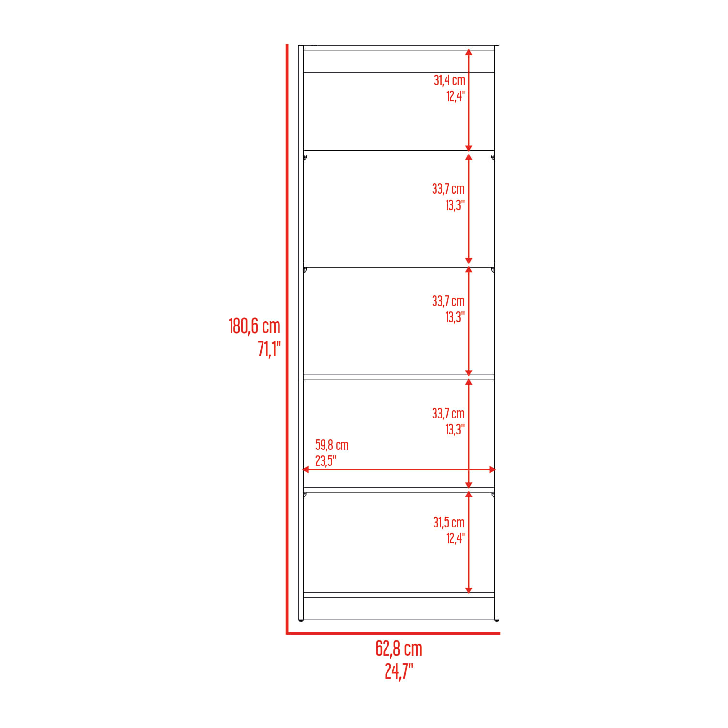 Estante Home E3 5 Espacios 180X628X29 RTA Wengue Fresno - Imagen 7