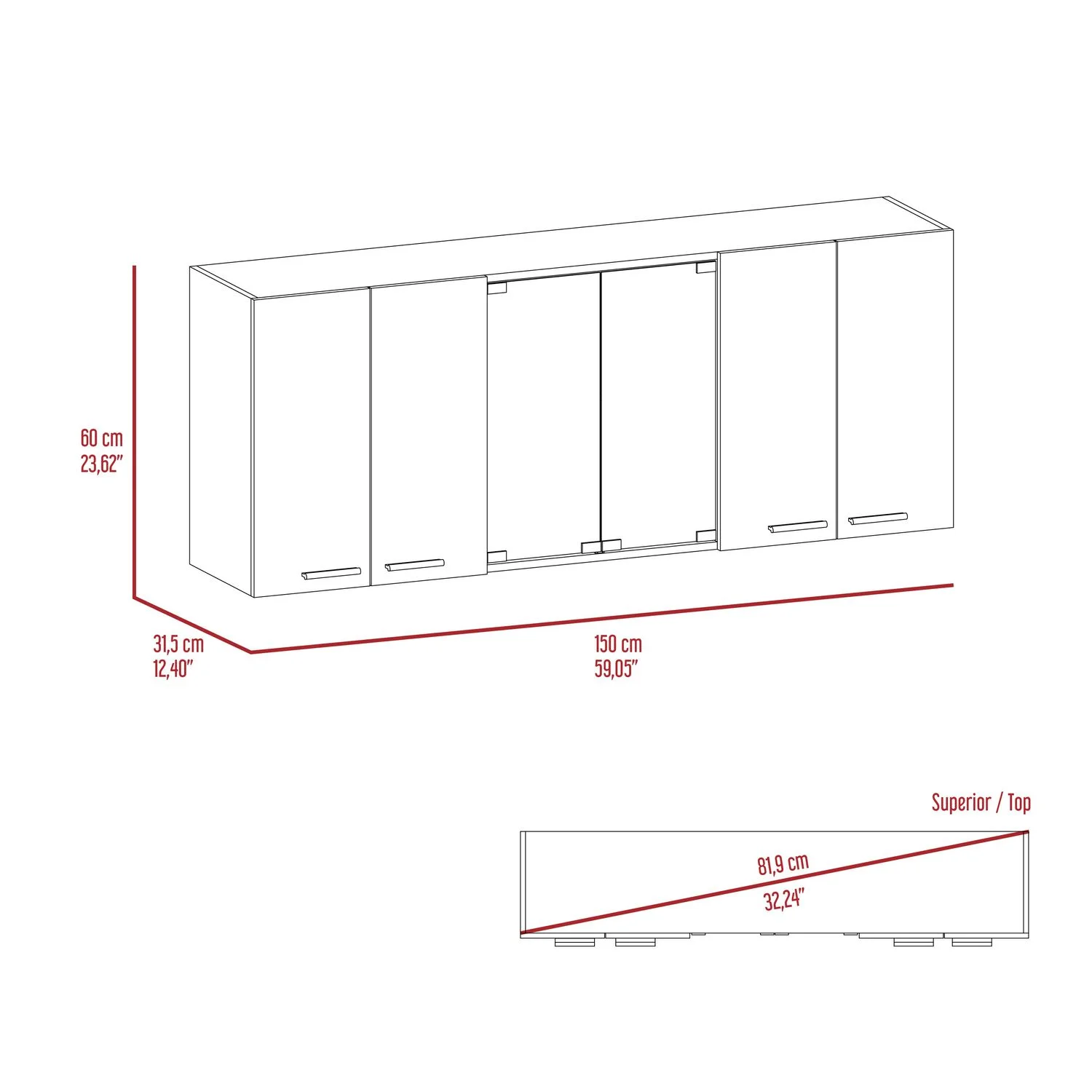 Gabinete Superior 150 Vidrio 60X150X31 RTA Blanco - Imagen 7