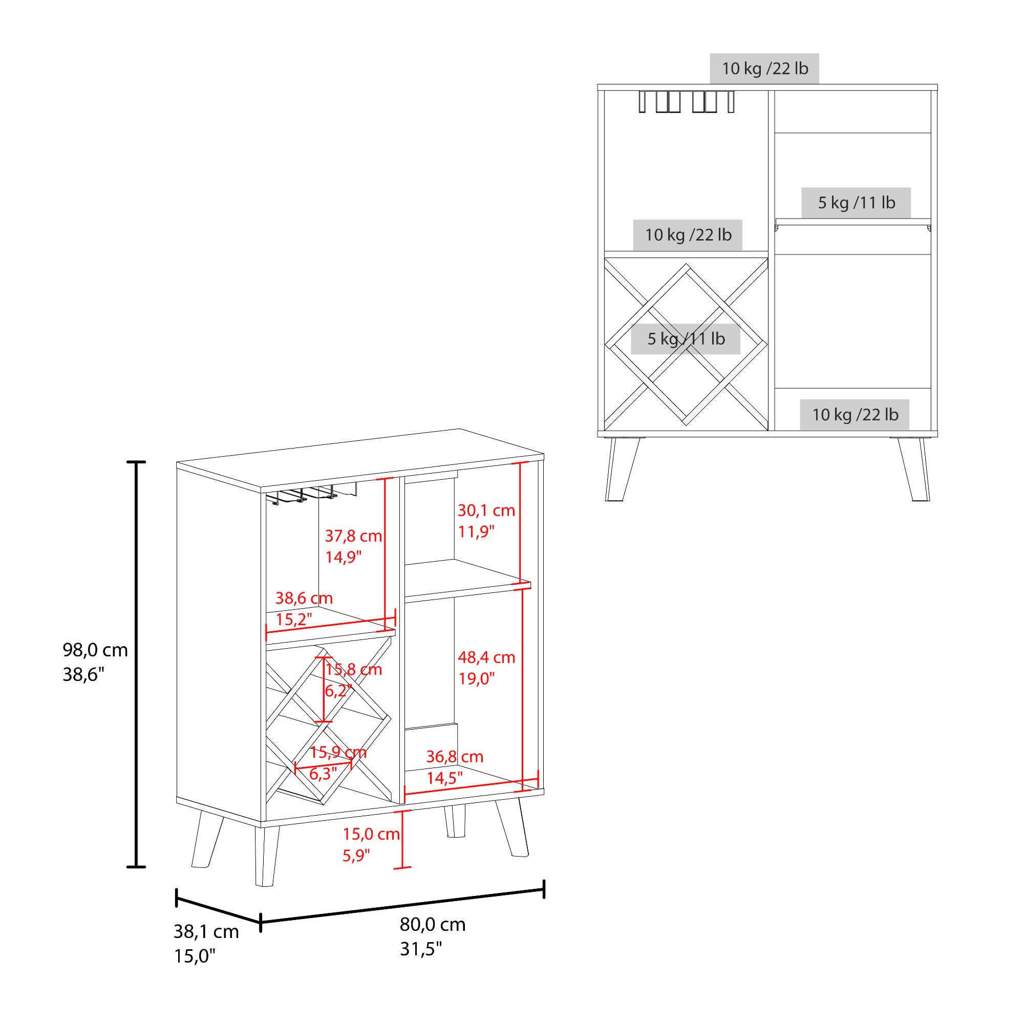Mueble Bar Baja Cueva 98X80X38 Azul Fresno ZF - Imagen 9