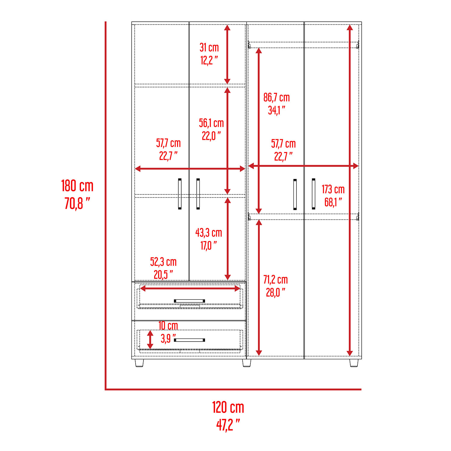Closet Ankora Basic 180 X 120 X 47 RTA Bardolino Blanco - Imagen 5