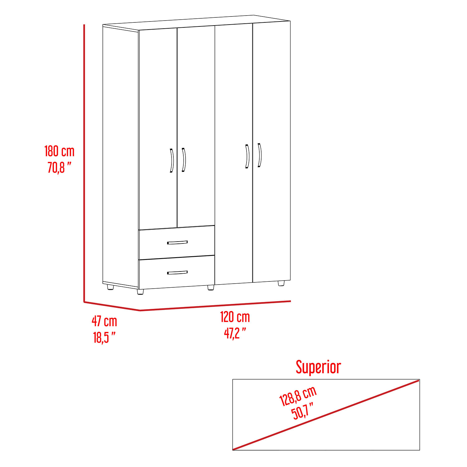 Closet Ankora Basic 180 X 120 X 47 RTA Bardolino Blanco - Imagen 6