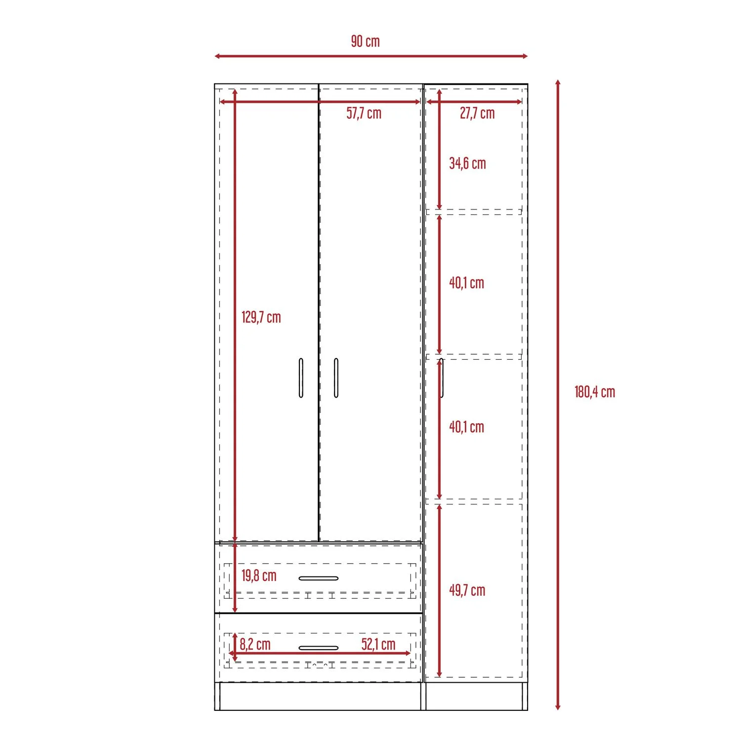 Closet Austral 3P 180 X 90 X 47 RTA Bellota + Blanco - Imagen 7