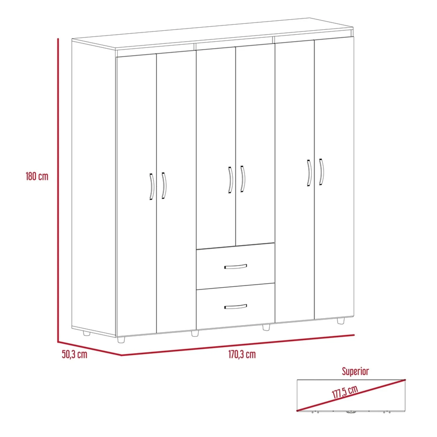 Closet Bariloche 180 X 170 X 50 RTA Blanco + Macadamia - Imagen 6