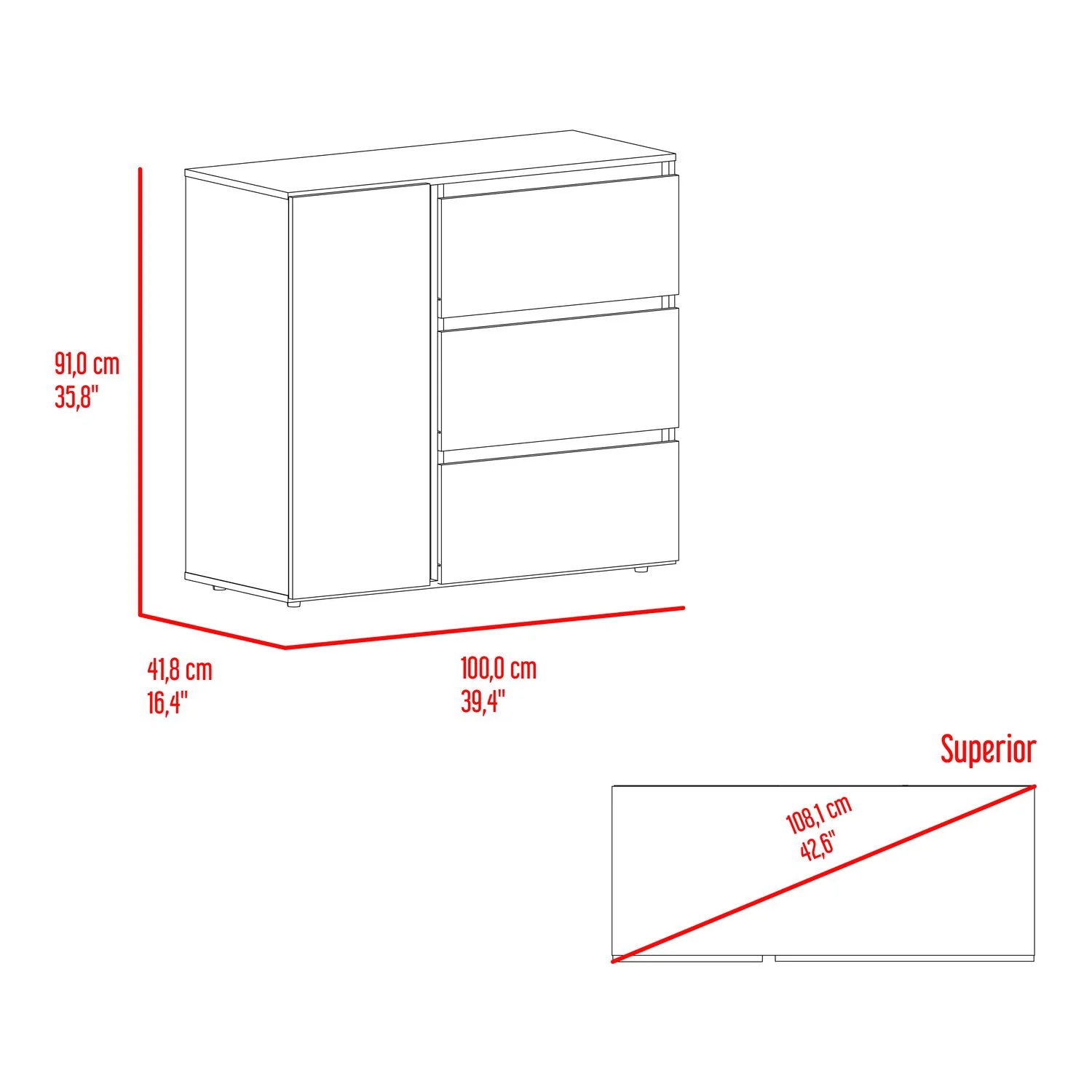 Comoda Niza 91X100X41 RTA Bardolino Blanco - Imagen 7