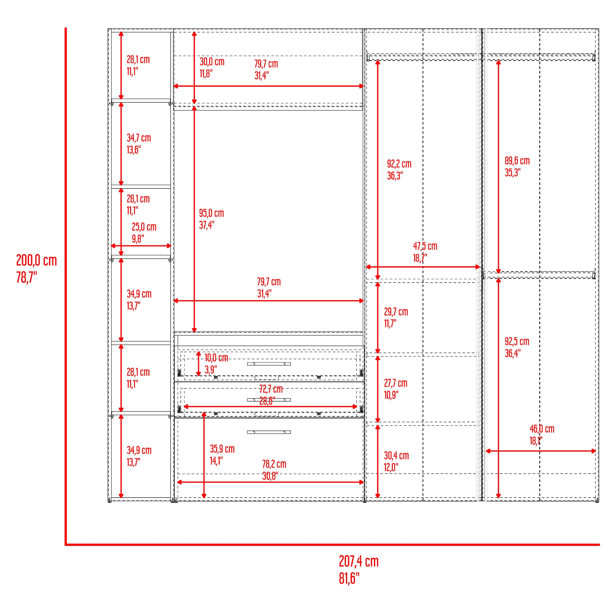 Closet Biblioteca Brunson 200X207X48 RTA Fresno Wengue - Imagen 8