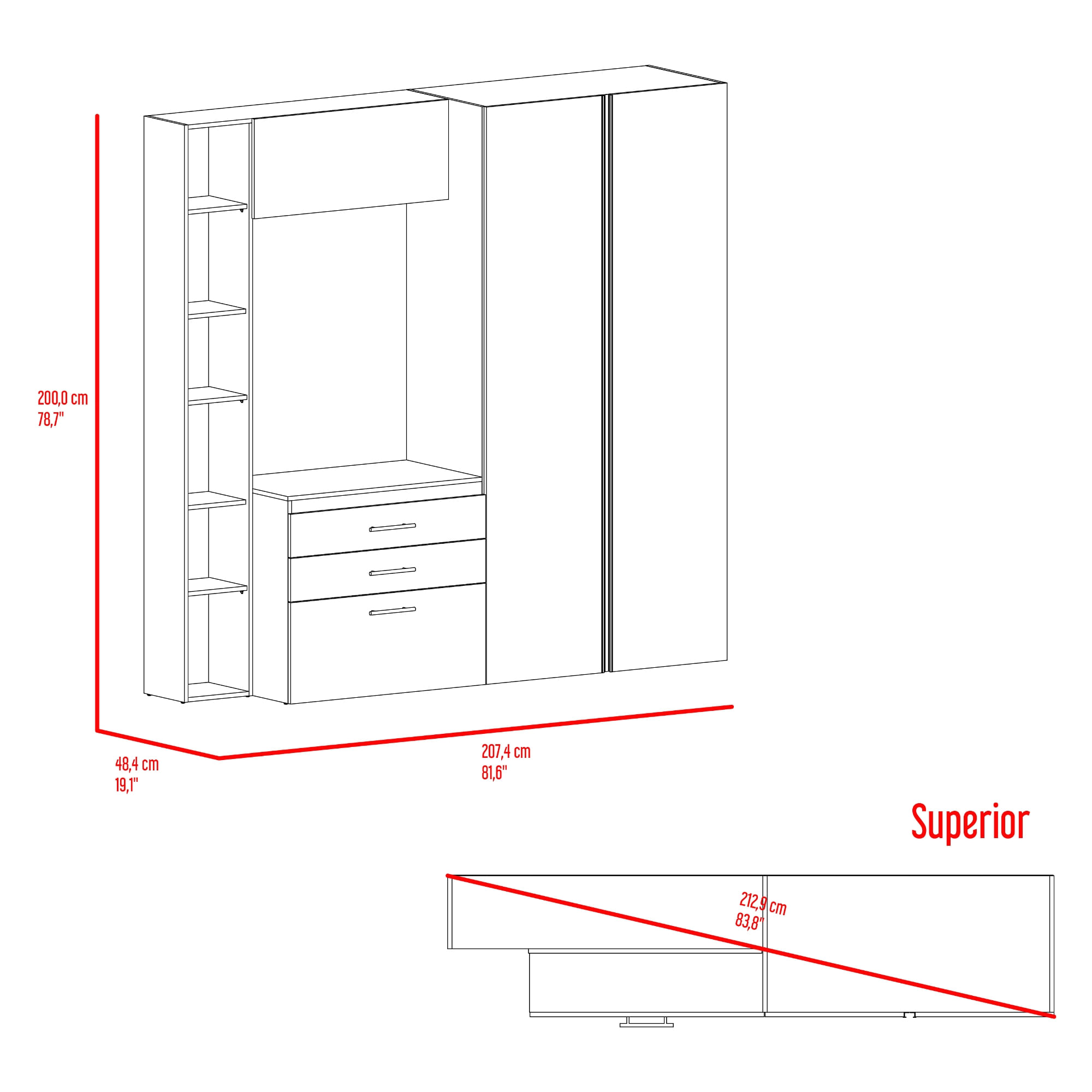 Closet Biblioteca Brunson 200X207X48 RTA Fresno Wengue - Imagen 9