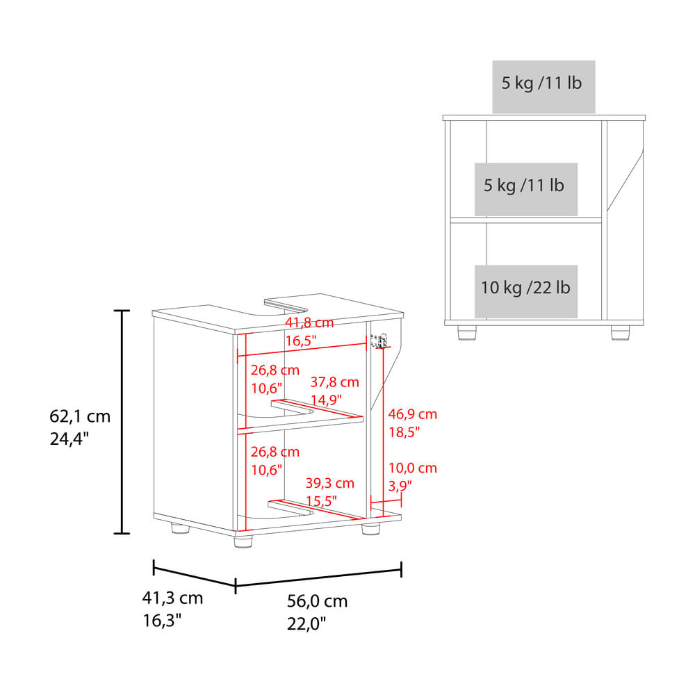 Mueble Lavamanos de Pedestal Phillips 62X56X41 RTA Blanco Fresno ZF - Imagen 8