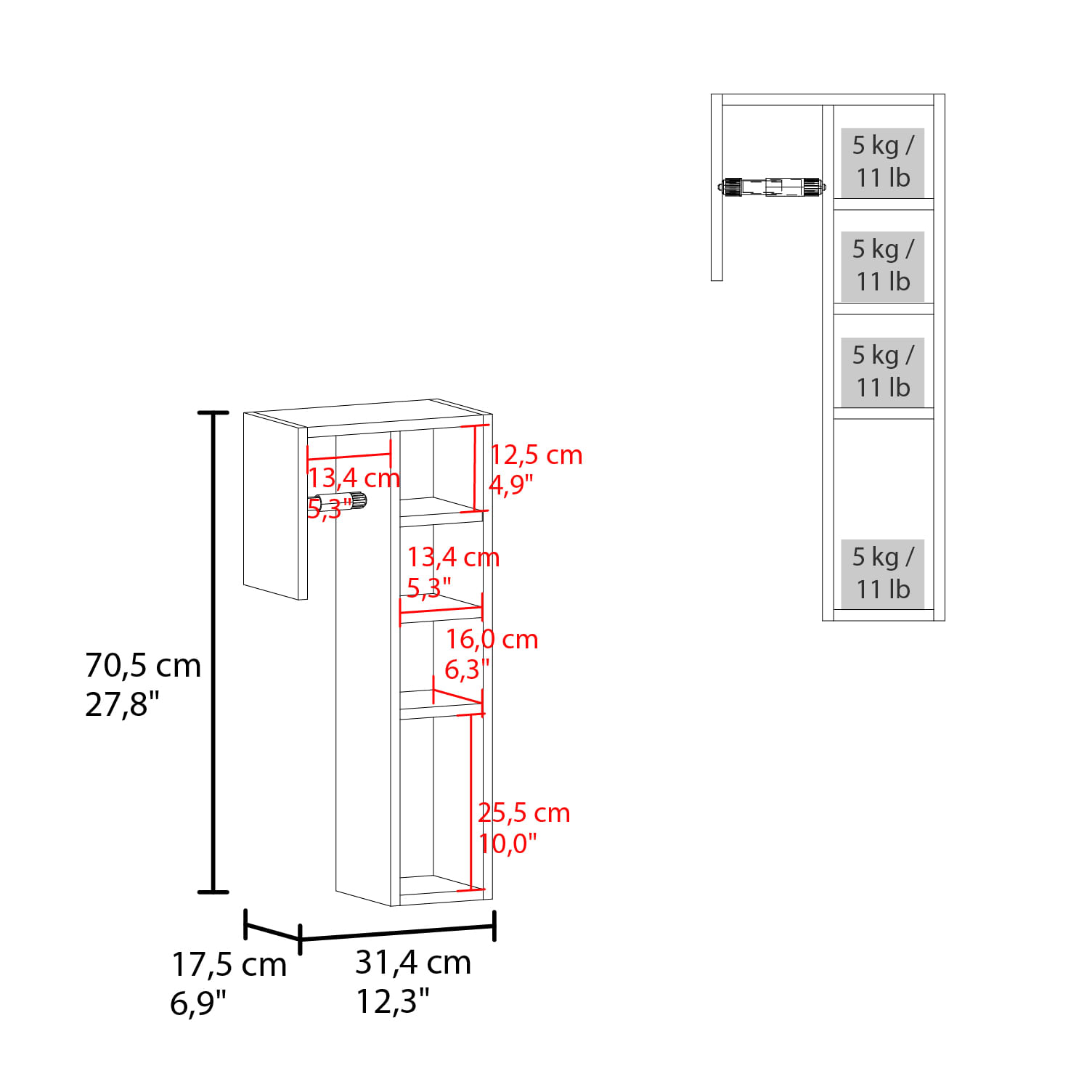 Gabinete para Papel Higienico Toilet 70X31X17 RTA Blanco ZF - Imagen 7