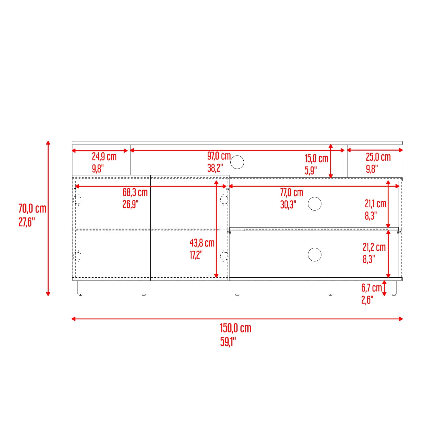 Mesa de TV Hope 65" 70X150X35 RTA Fresno Capri - Imagen 8