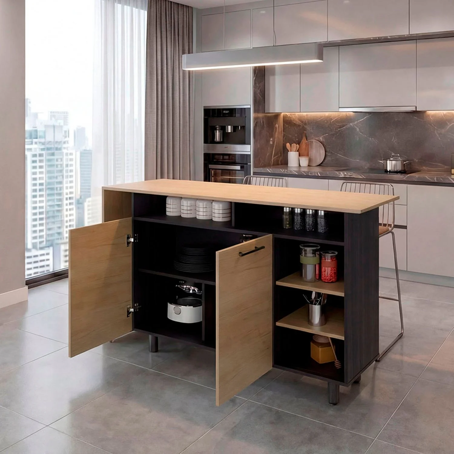 Isla de Cocina Corcega 89X150X52 RTA Wengue Fresno ZF - Imagen 3
