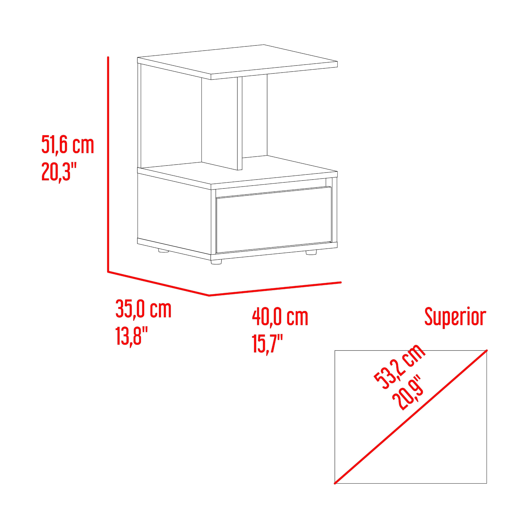 Mesa de Noche Miki 51X40X35 RTA Avellana Blanco - Imagen 8