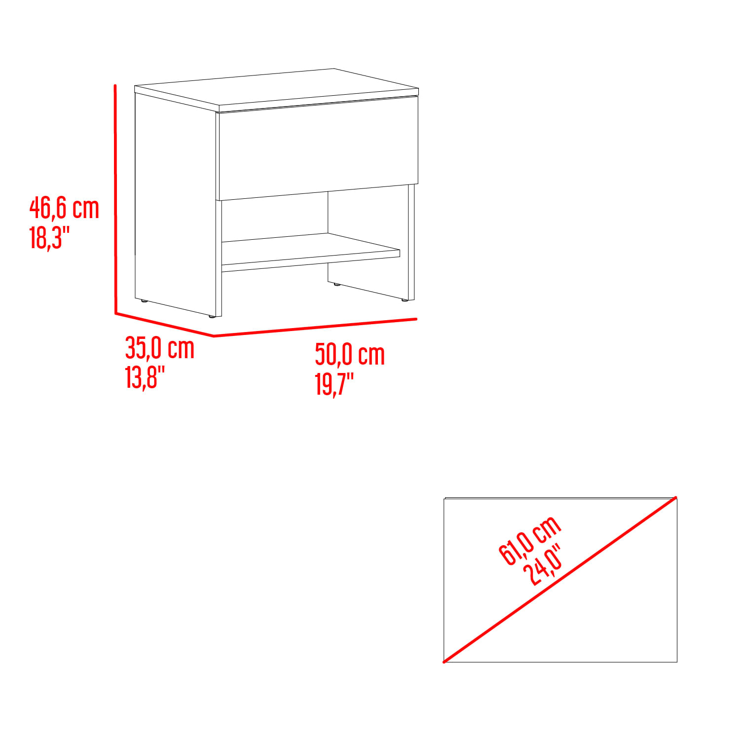 Mesa de noche Dasel 46X50X35 RTA Fresno Blanco - Imagen 5