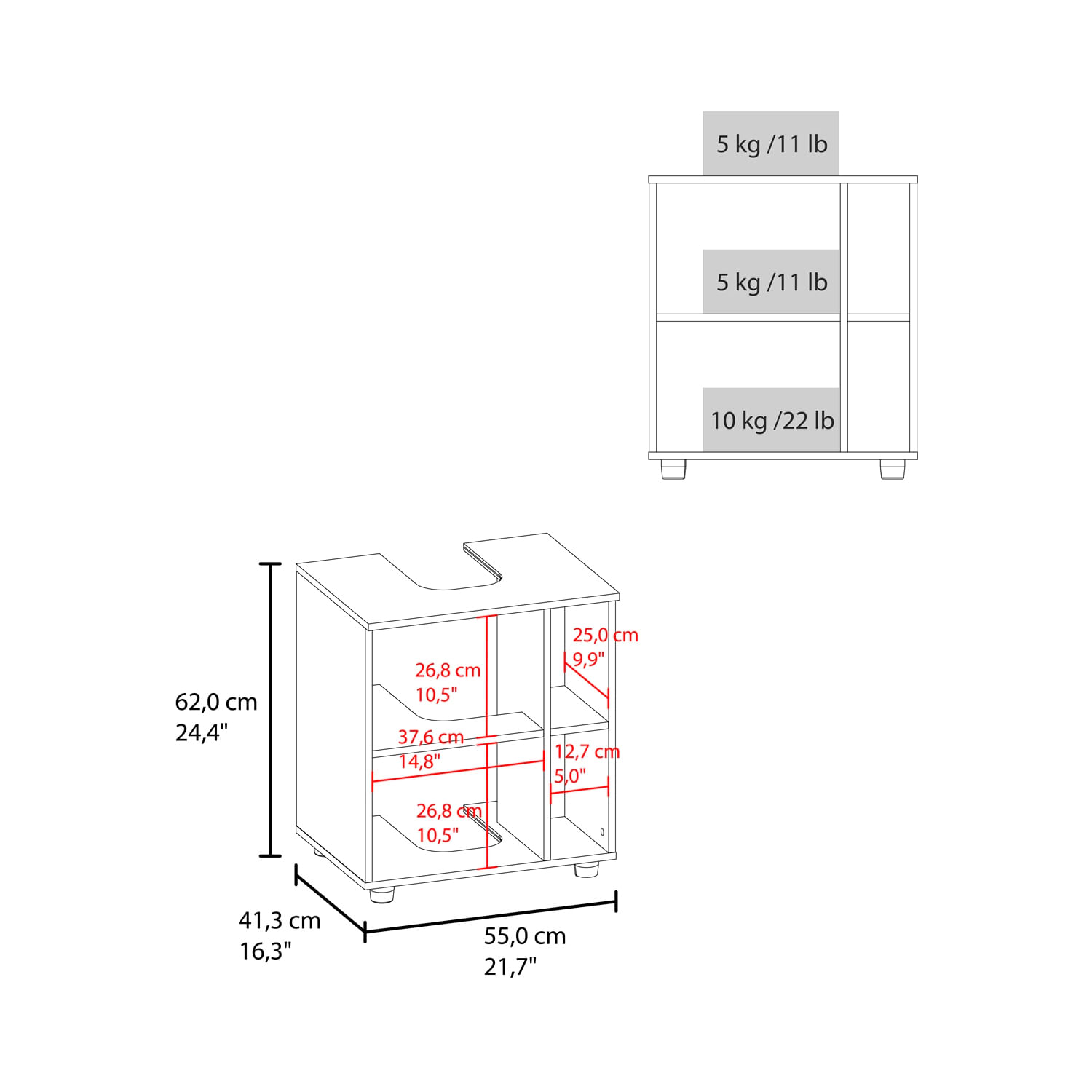 Mueble para Lavamanos Pascuale 62X55X41 RTA Blanco Fresno - Imagen 9