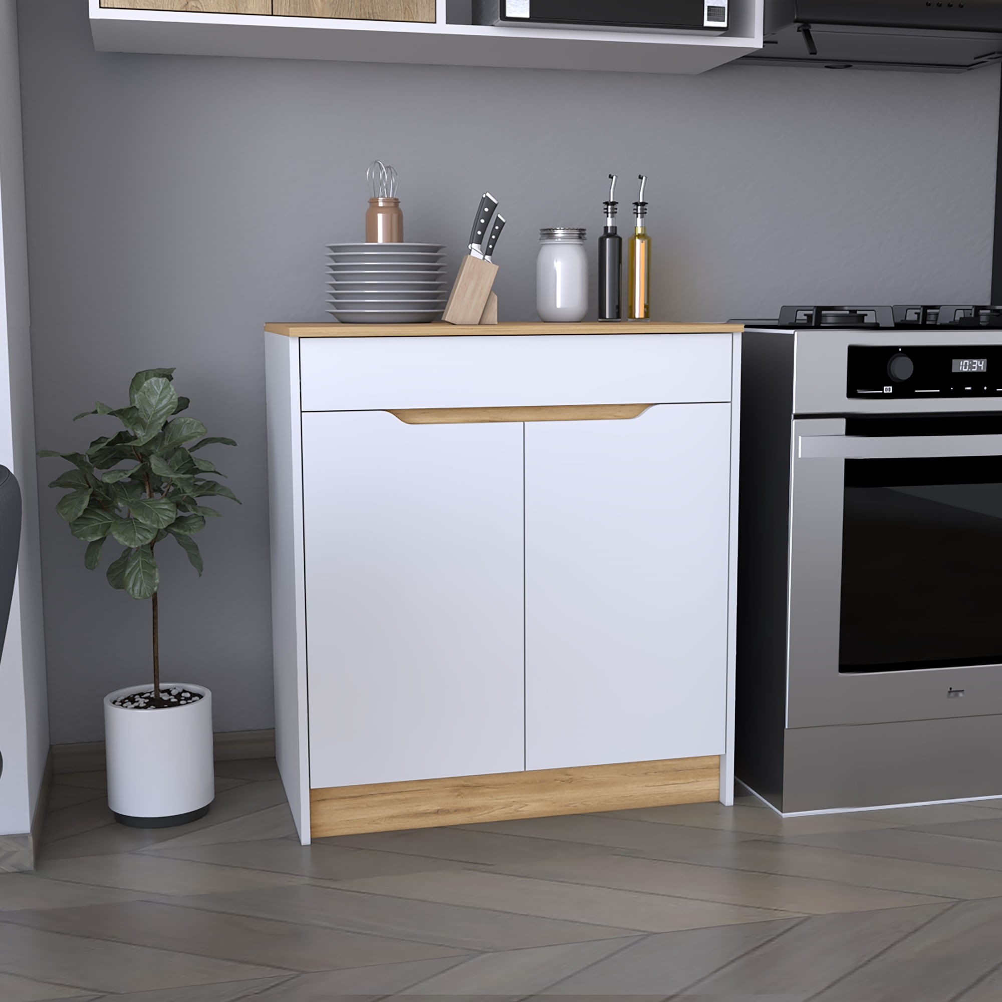 Mueble Inferior Cocina Soler 89X80 RTA Blanco Macadamia - Imagen 2
