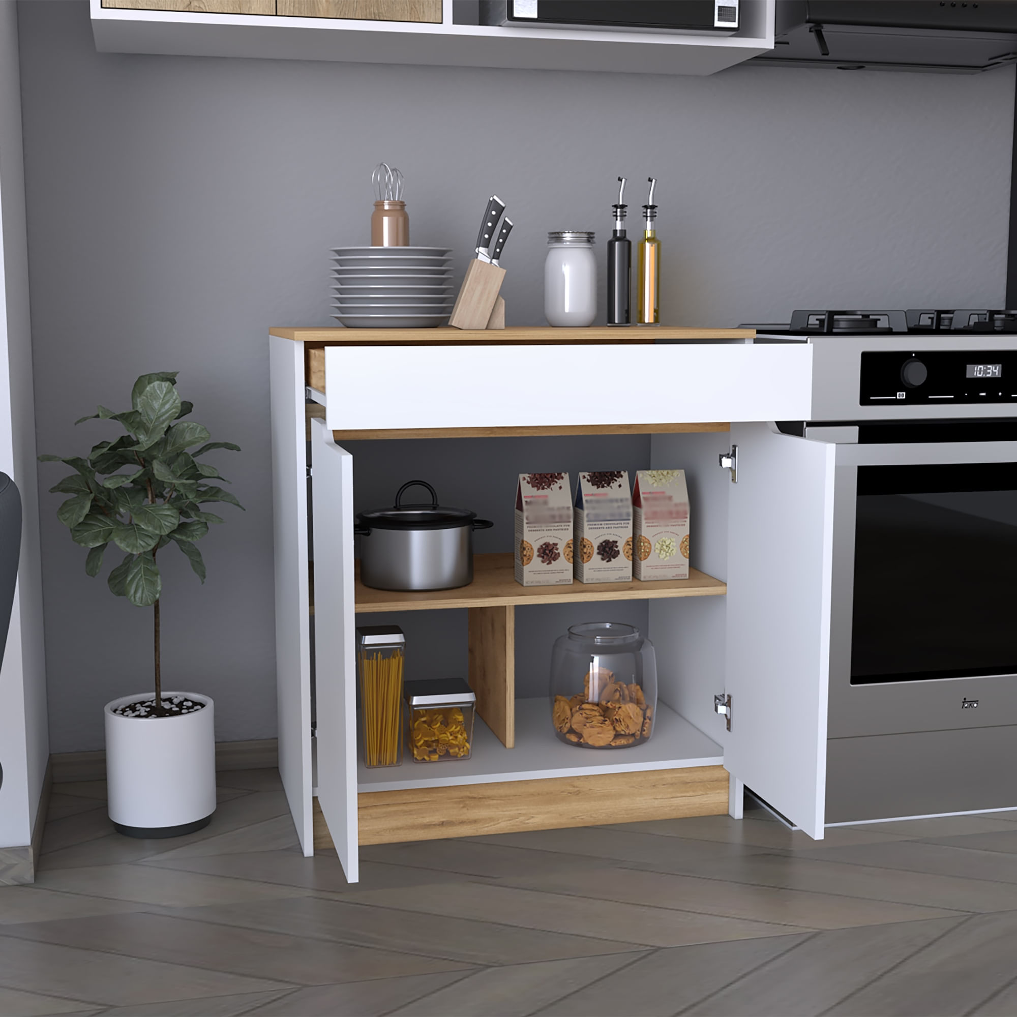 Mueble Inferior Cocina Soler 89X80 RTA Blanco Macadamia - Imagen 3