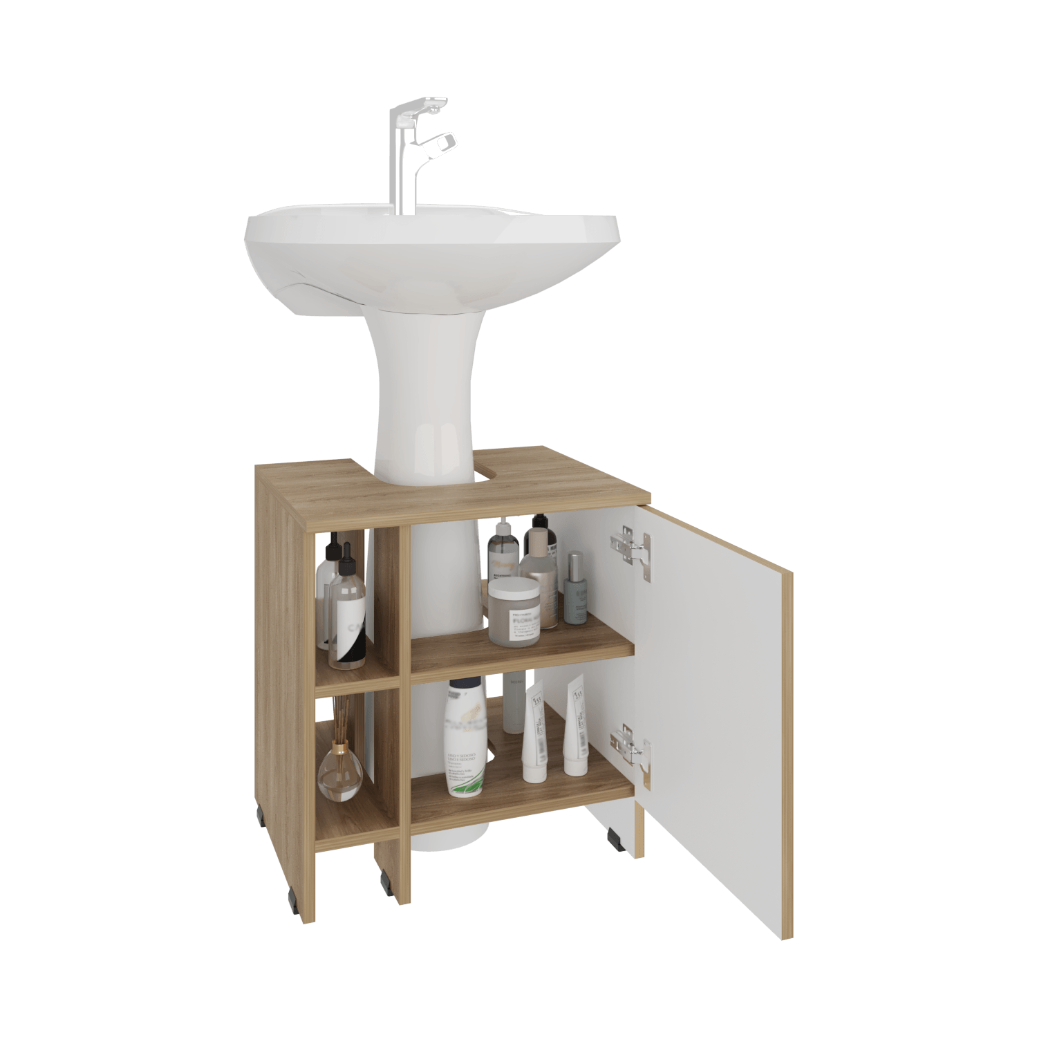 Mueble Basic para Lavamanos 50,5x47x37,4 RTA Fresno Europeo/Blanco Mqz - Imagen 1