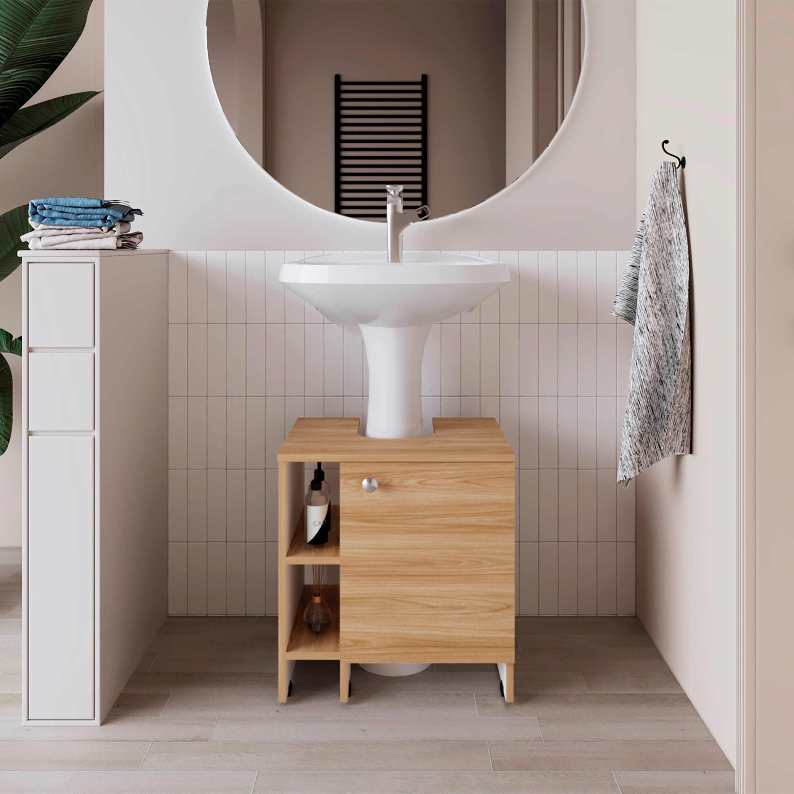 Mueble Basic para Lavamanos 50,5x47x37,4 RTA Fresno Europeo/Blanco Mqz - Imagen 3