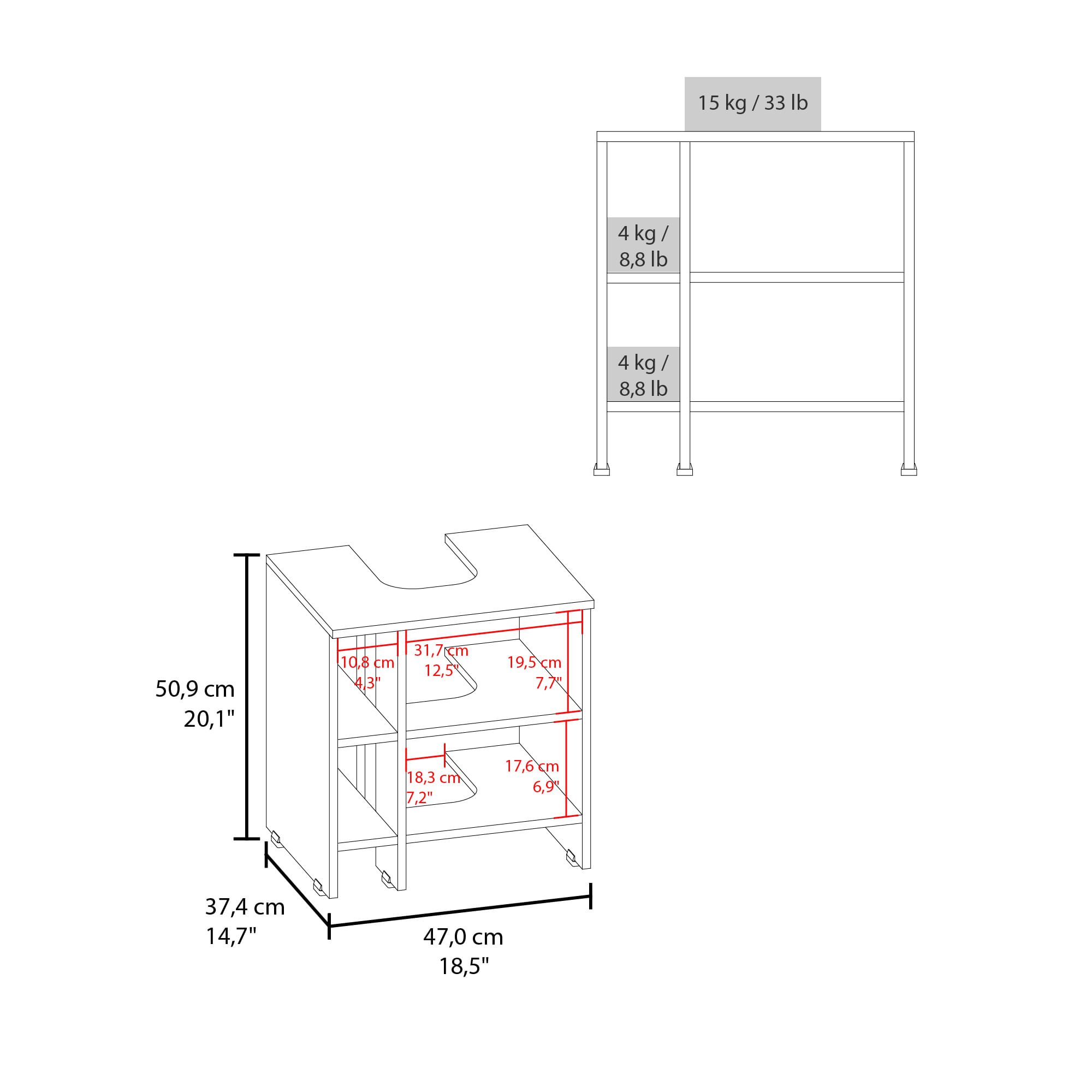 Mueble Basic para Lavamanos 50,5x47x37,4 RTA Fresno Europeo/Blanco Mqz - Imagen 5