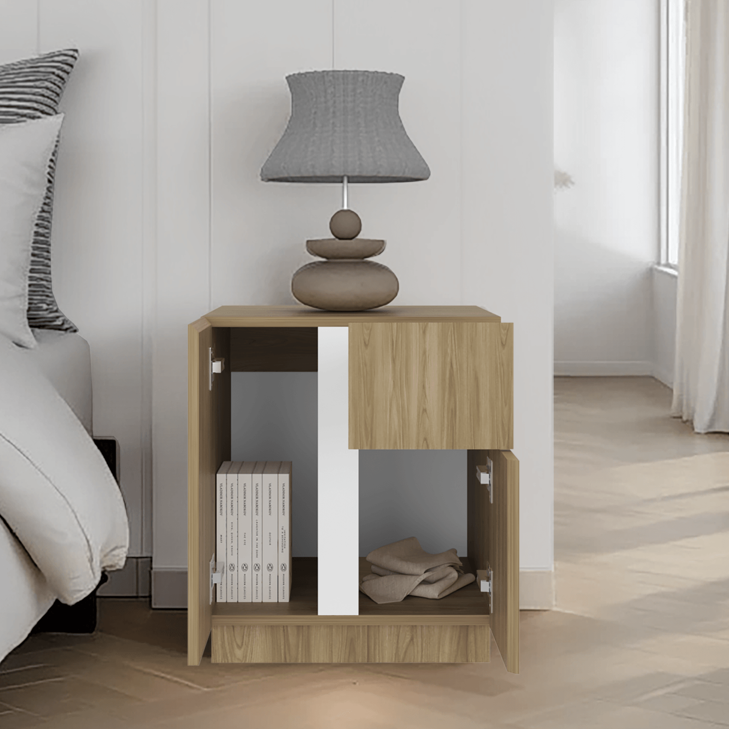 Mesa de noche Carmi 52X45X40 RTA Fresno Blanco - Imagen 2