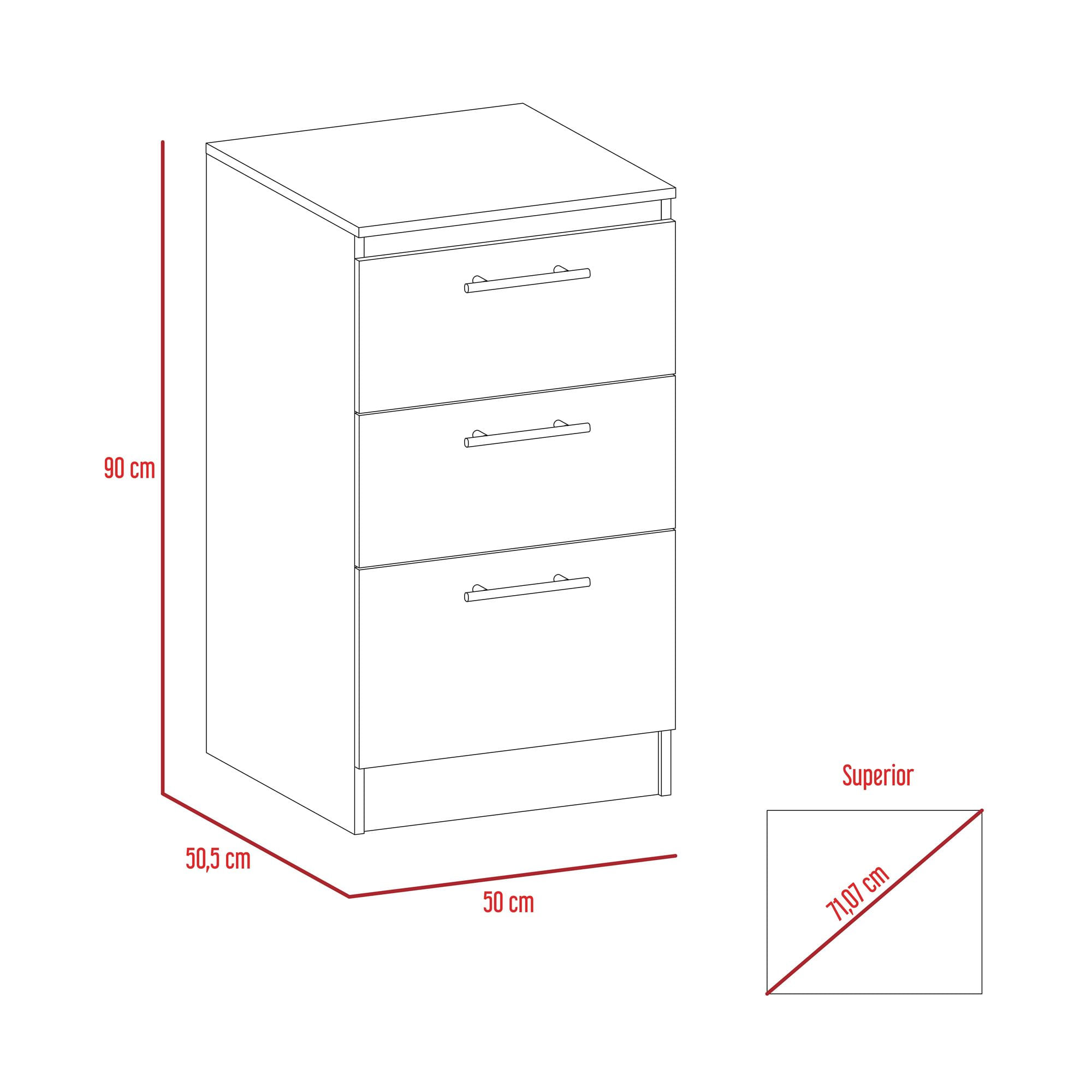 Gabinete 3 Cajones 90 X 50 RTA Blanco - Imagen 7