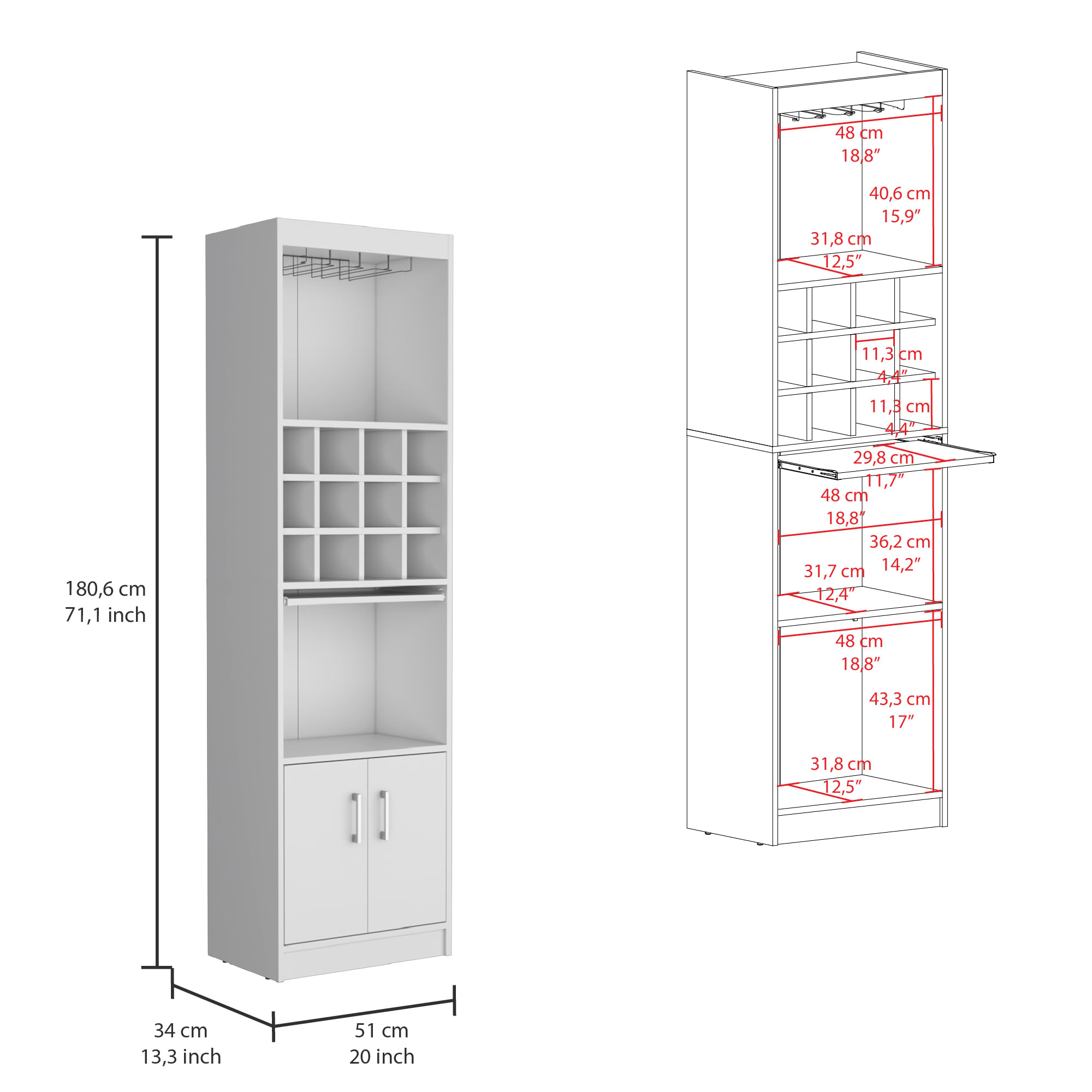 Mueble Bar Kevil 180X51X34 RTA Blanco ZF - Imagen 5