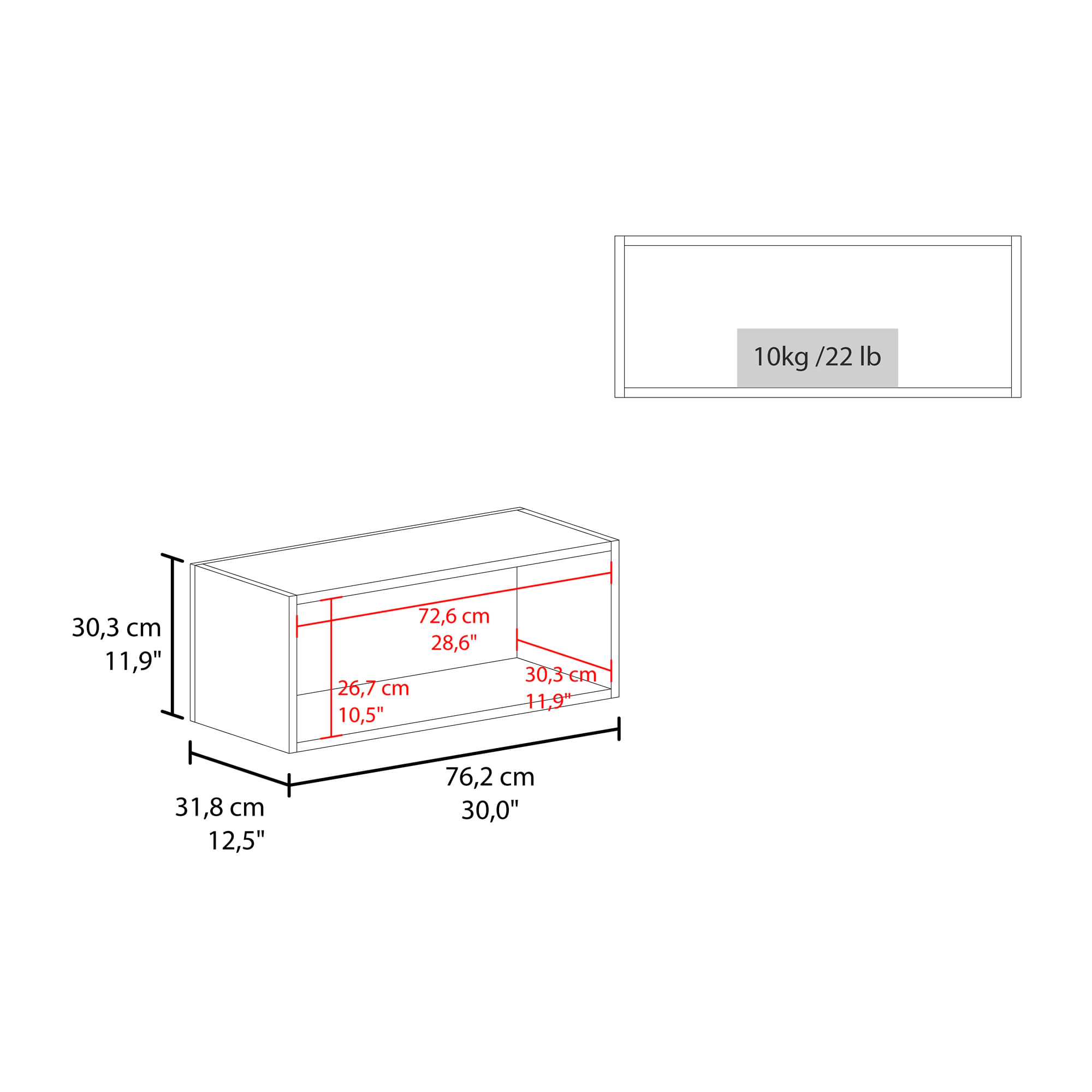 Gabinete Sencillo Pared 30X76X30 RTA Blanco ZF - Imagen 5