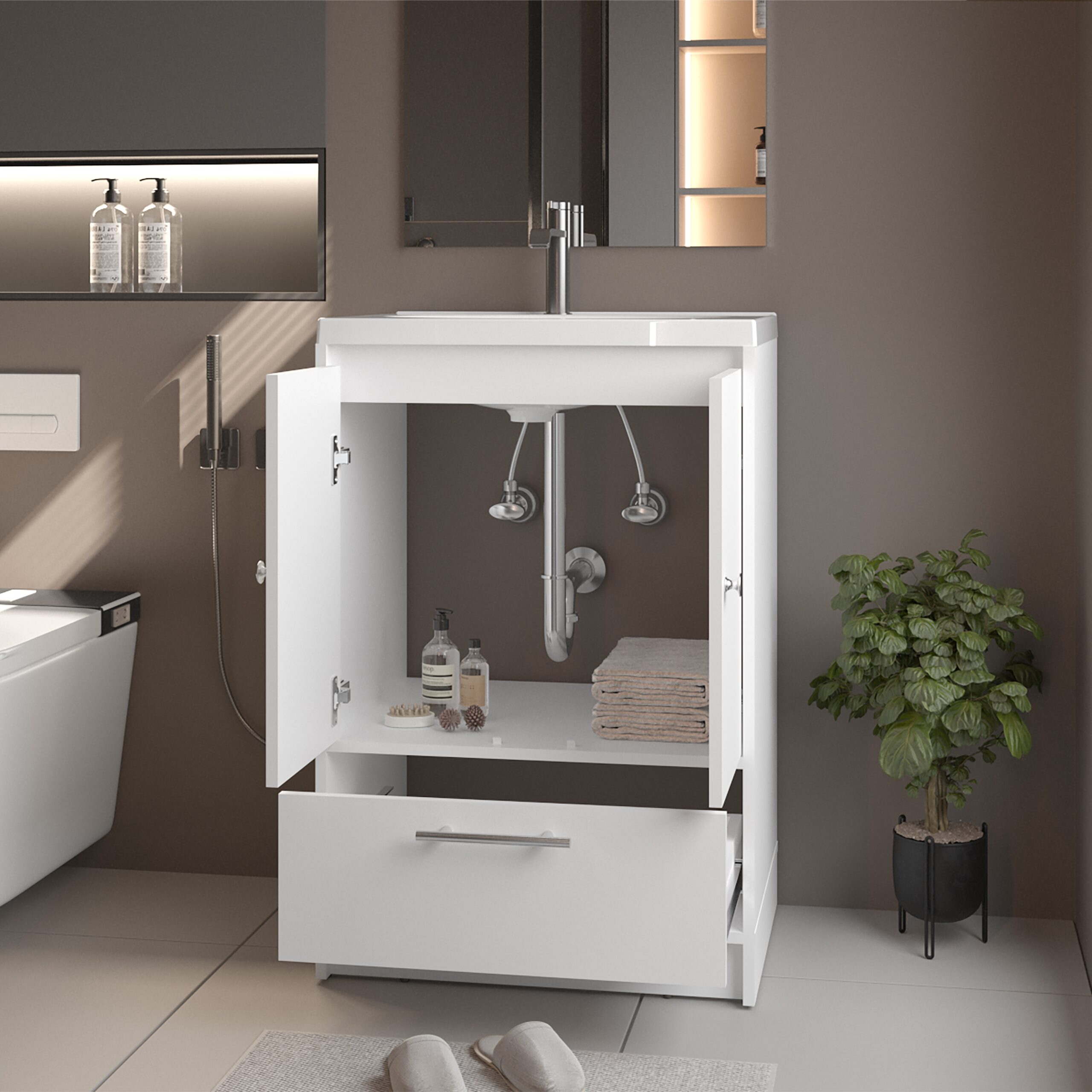 Mueble para Lavamanos Madison 60 a Piso 89X60X45 RTA Blanco Mqz ZF - Imagen 2