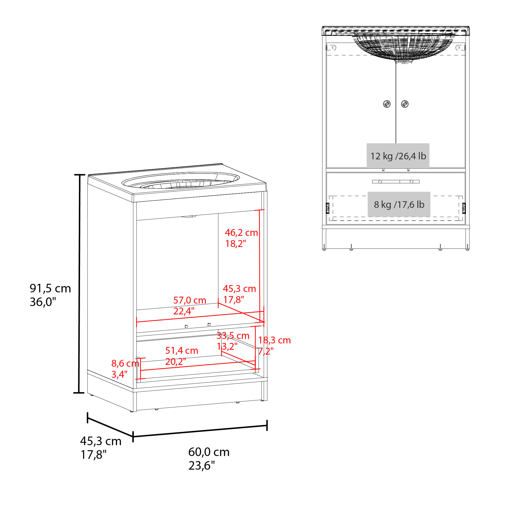 Mueble para Lavamanos Madison 60 a Piso 89X60X45 RTA Blanco Mqz ZF - Imagen 7