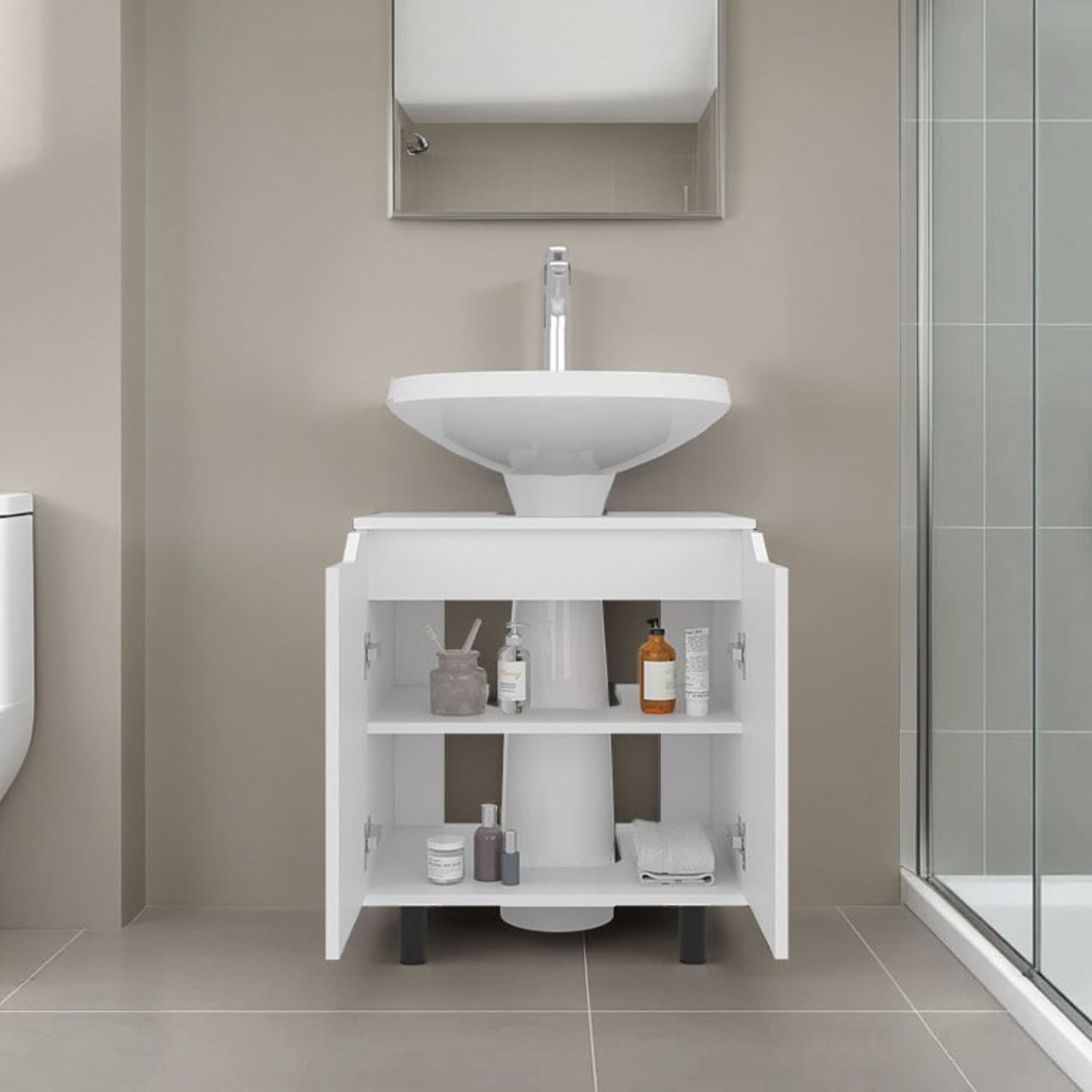 Mueble Lavamos de Pedestal Marlo 63X55X41 RTA Blanco - Imagen 3