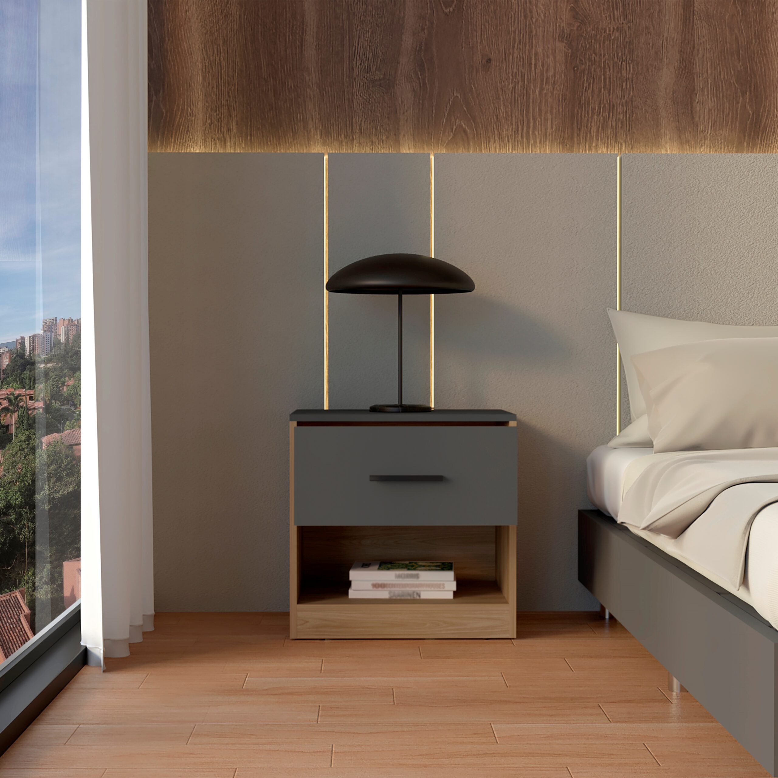 Velador Girona 50x50x40.3 RTA Plomo + Fresno Europeo - Imagen 2