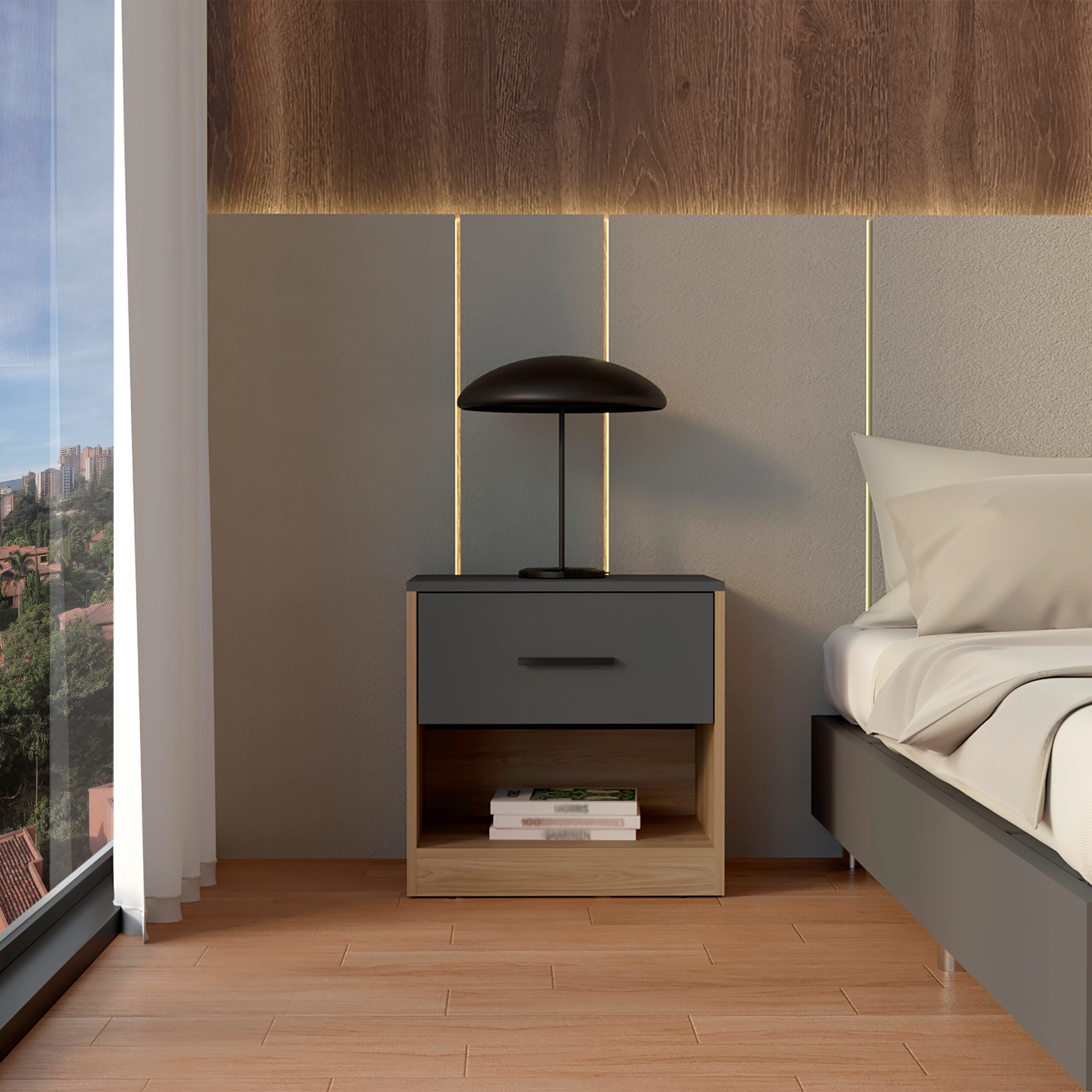 Velador Girona 50x50x40.3 RTA Plomo + Fresno Europeo - Imagen 3