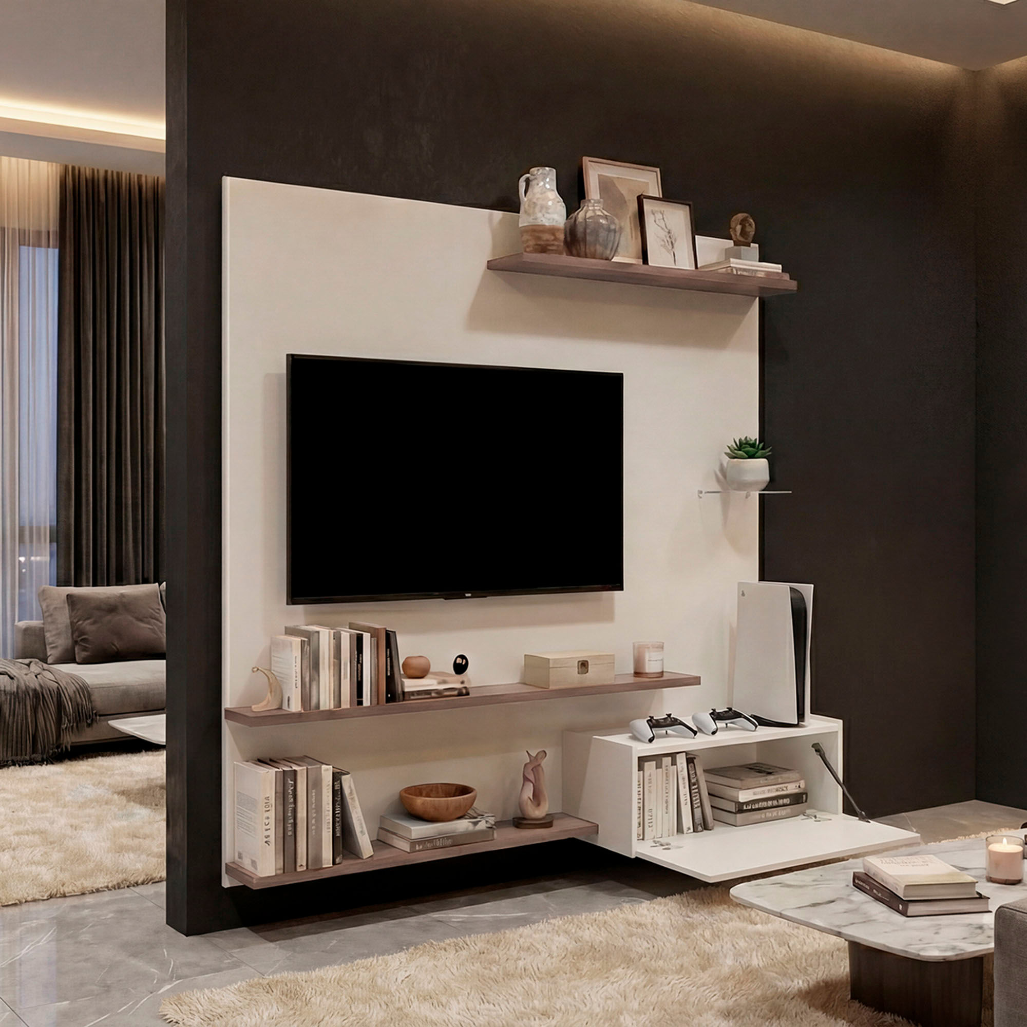 Panel de Tv Henry 180X180X36 RTA Blanco Mqz Avellana - Imagen 2