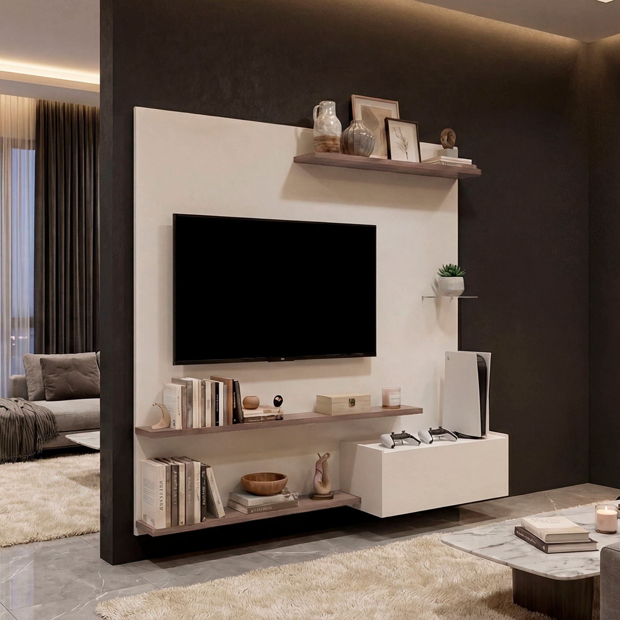 Panel de Tv Henry 180X180X36 RTA Blanco Mqz Avellana - Imagen 3