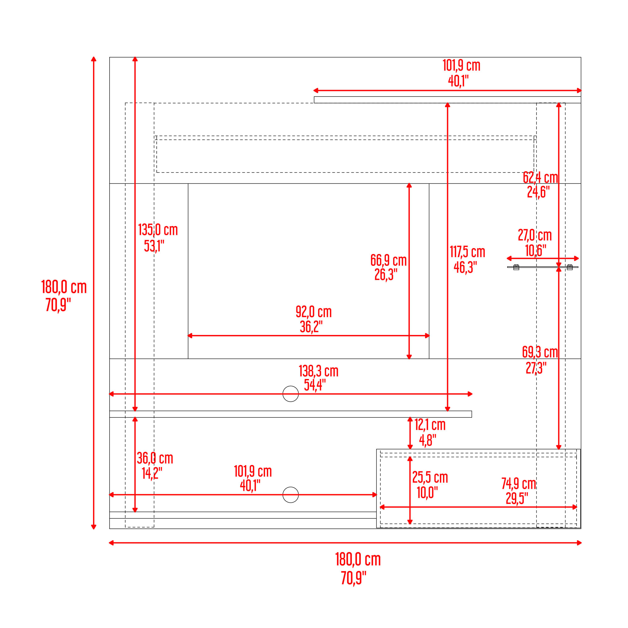 Panel de Tv Henry 180X180X36 RTA Blanco Mqz Avellana - Imagen 9