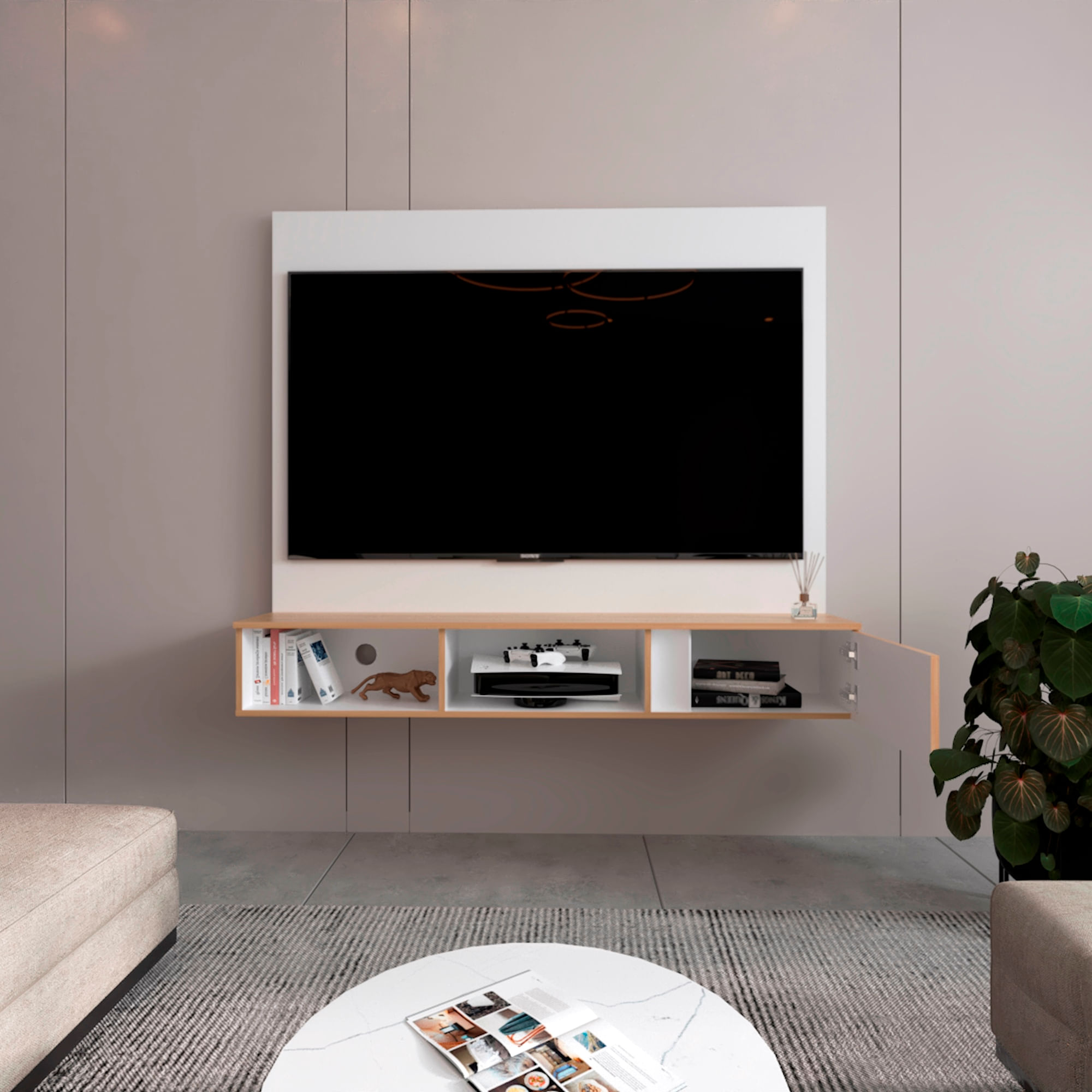 Panel TV 65'' Dassel 132X150X29 RTA Blanco Fresno - Imagen 2