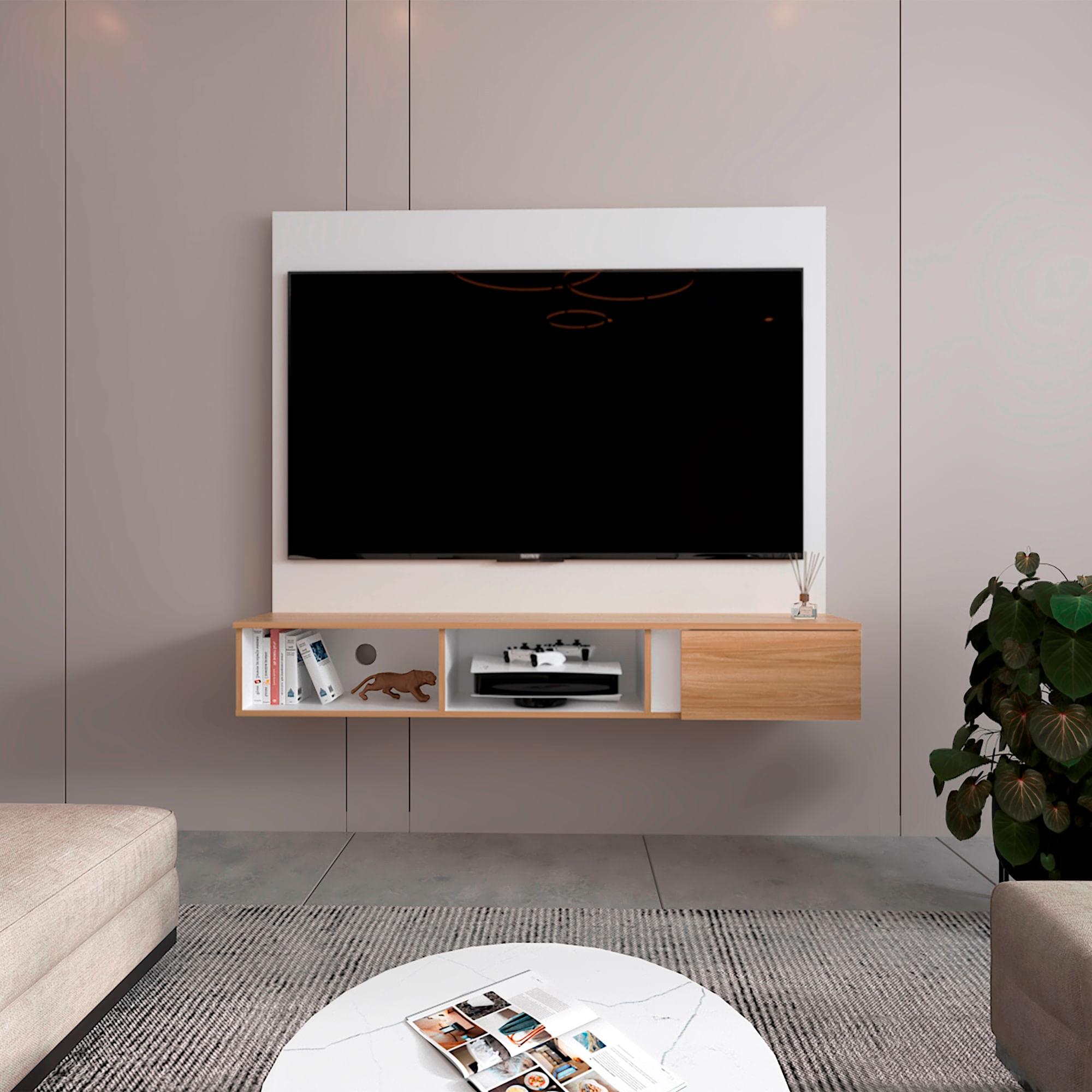 Panel TV 65'' Dassel 132X150X29 RTA Blanco Fresno - Imagen 3