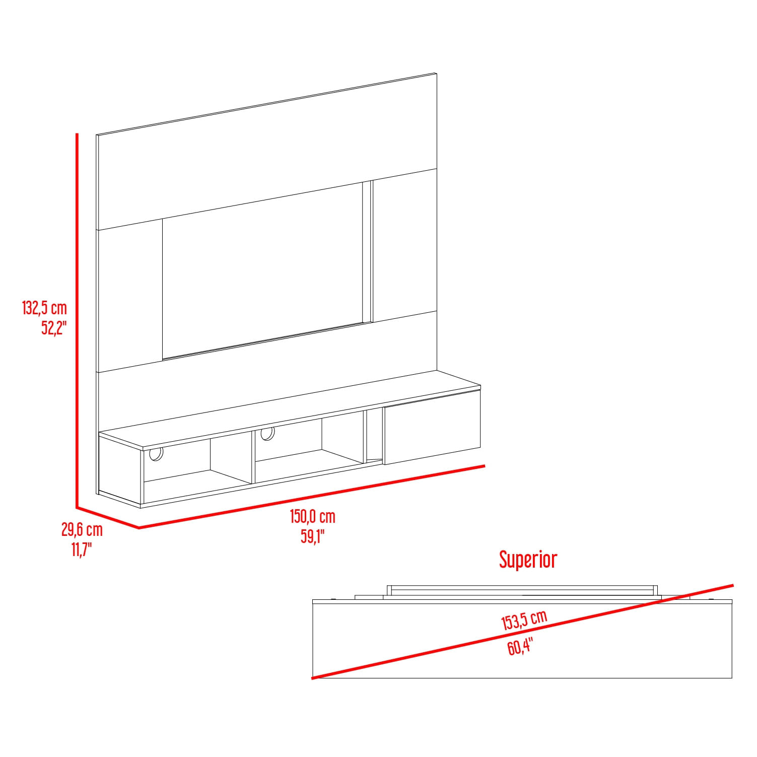 Panel TV 65'' Dassel 132X150X29 RTA Blanco Fresno - Imagen 5