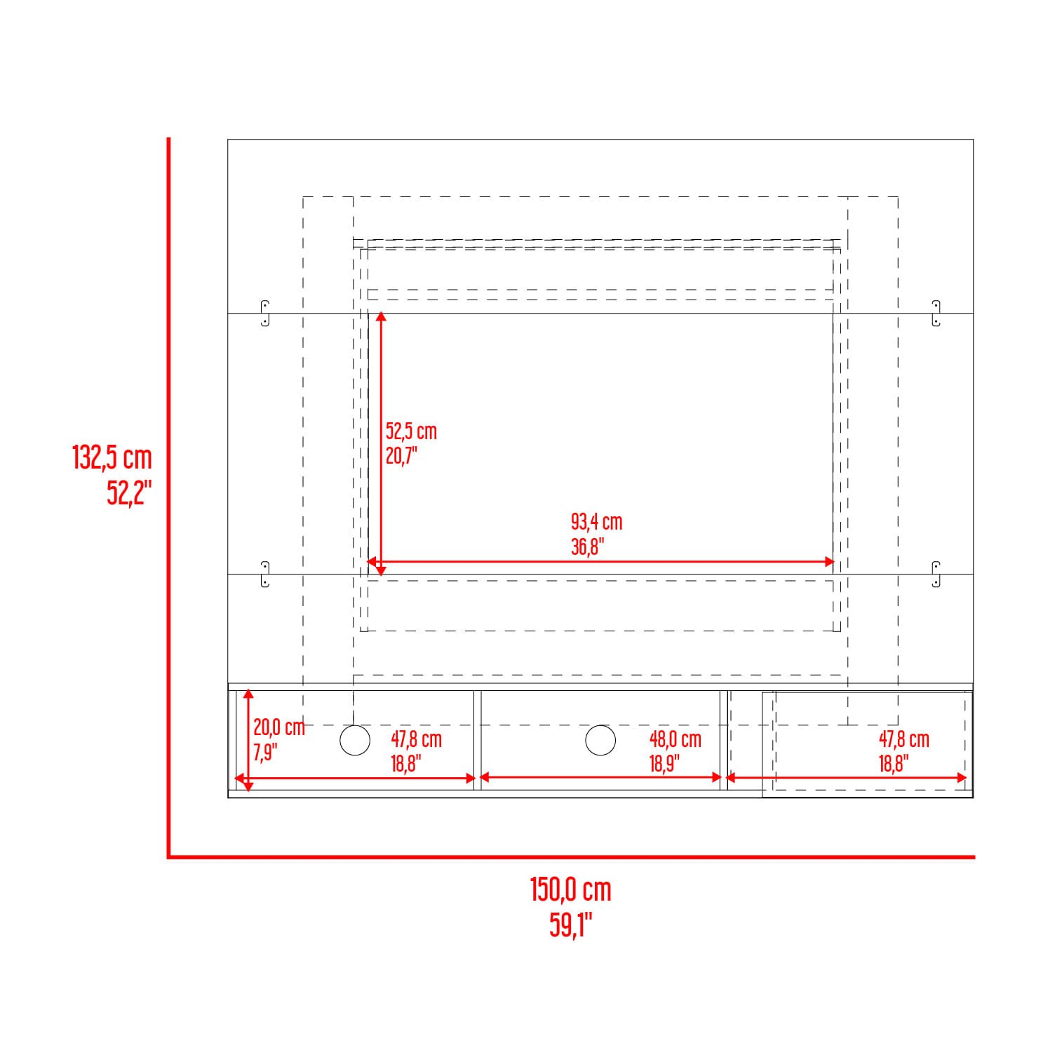 Panel TV 65'' Dassel 132X150X29 RTA Blanco Fresno - Imagen 6