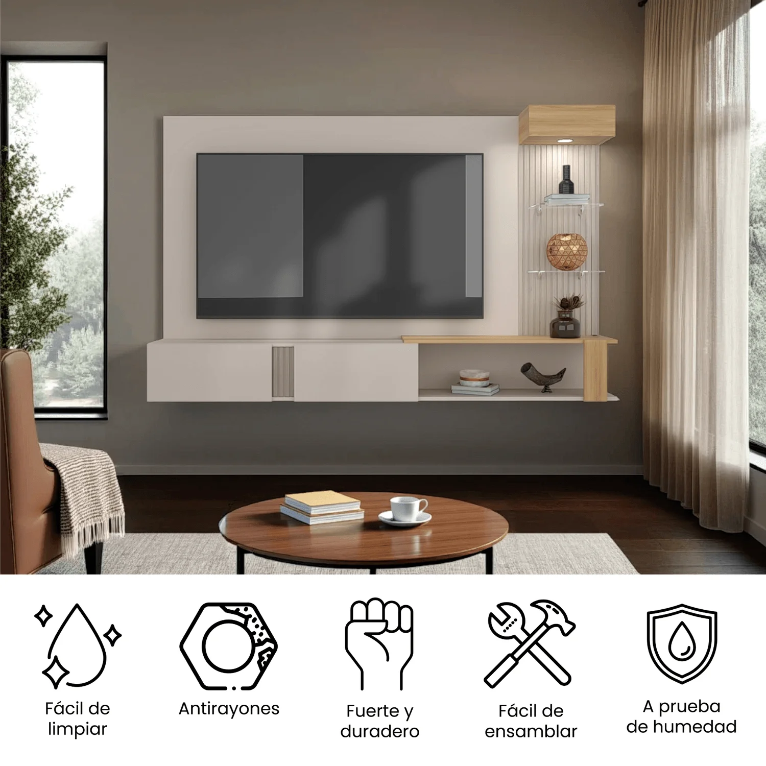 Panel de TV Isolde 132X208X734 RTA Capri Fresno - Imagen 3