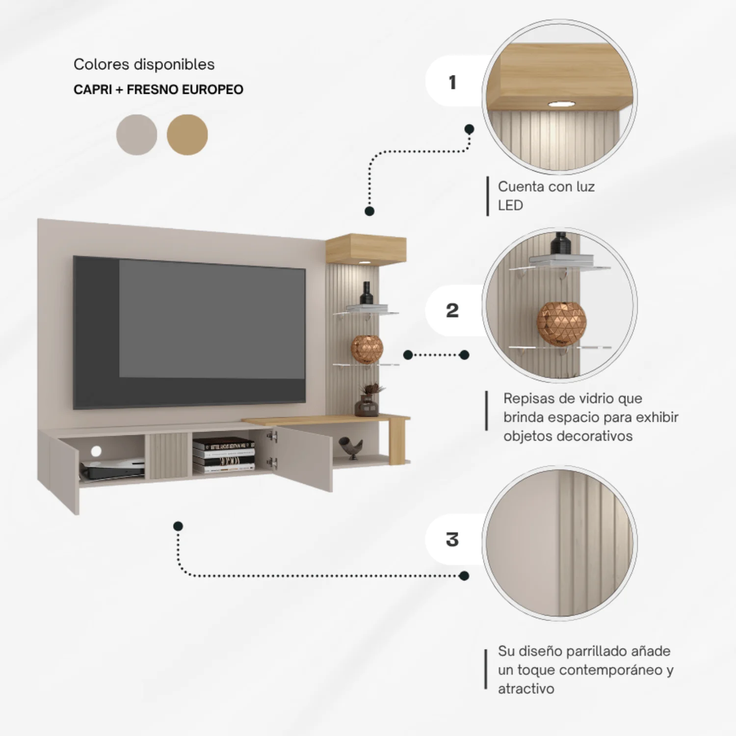 Panel de TV Isolde 132X208X734 RTA Capri Fresno - Imagen 6