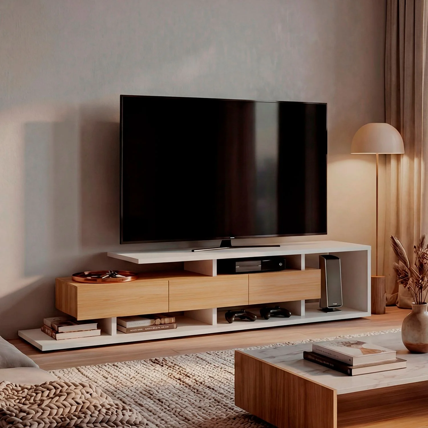 Rack de tv Quito 44X200X50 RTA Blanco Mqz Fresno - Imagen 2