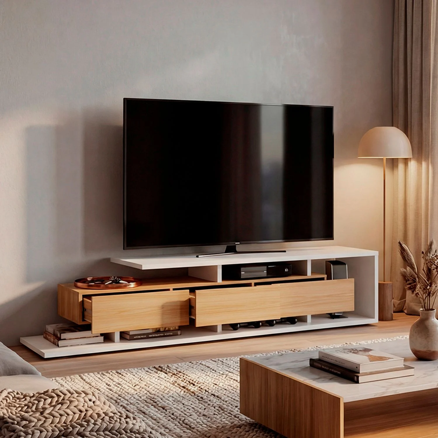Rack de tv Quito 44X200X50 RTA Blanco Mqz Fresno - Imagen 3