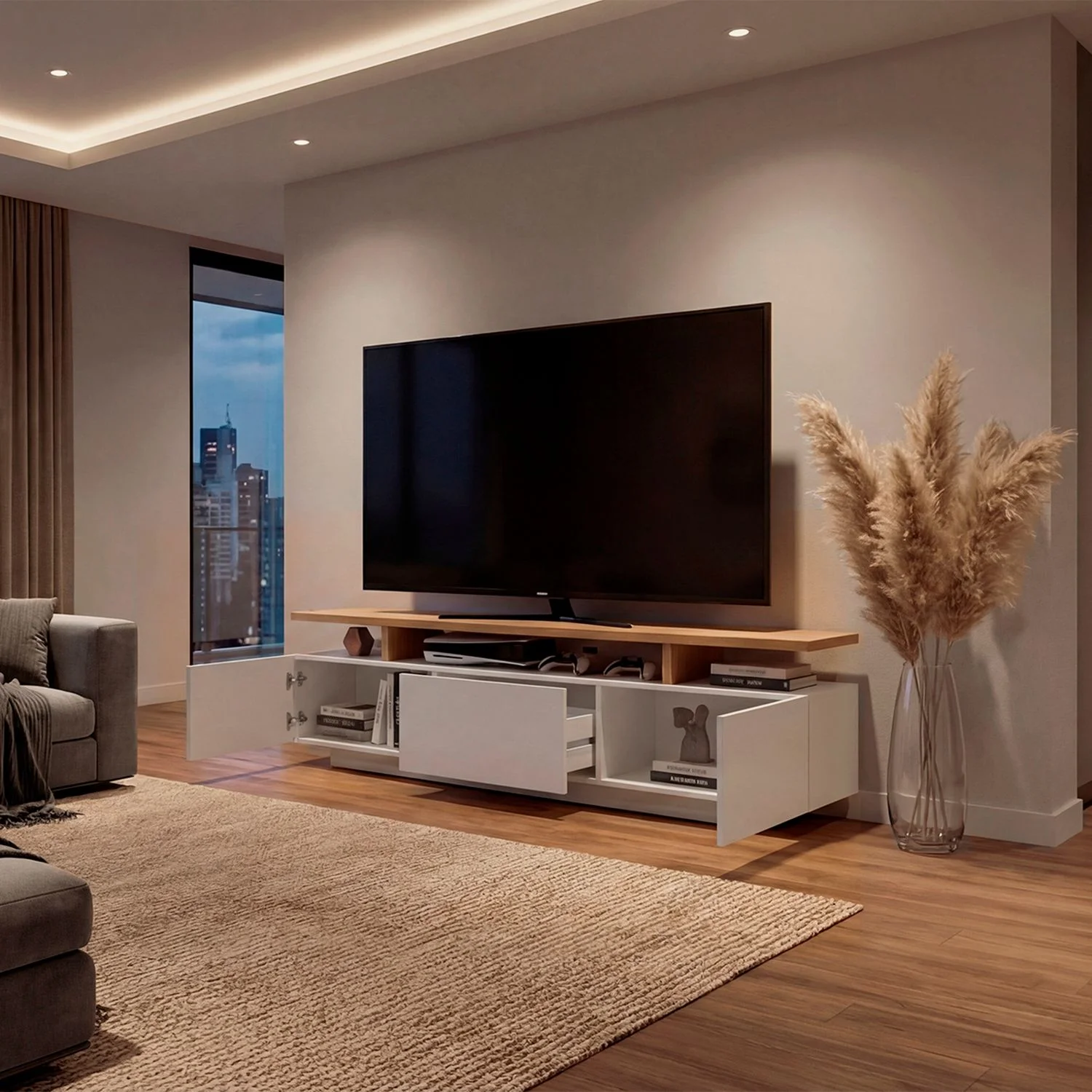 Rack Tv Serena 51X180X40 RTA Blanco Mqz Fresno - Imagen 3
