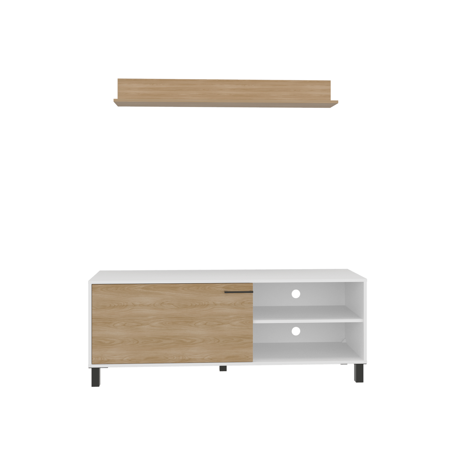 Rack Tv Bryce 55" + Repisa 53X140X40 RTA Blanco Fresno - Imagen 4