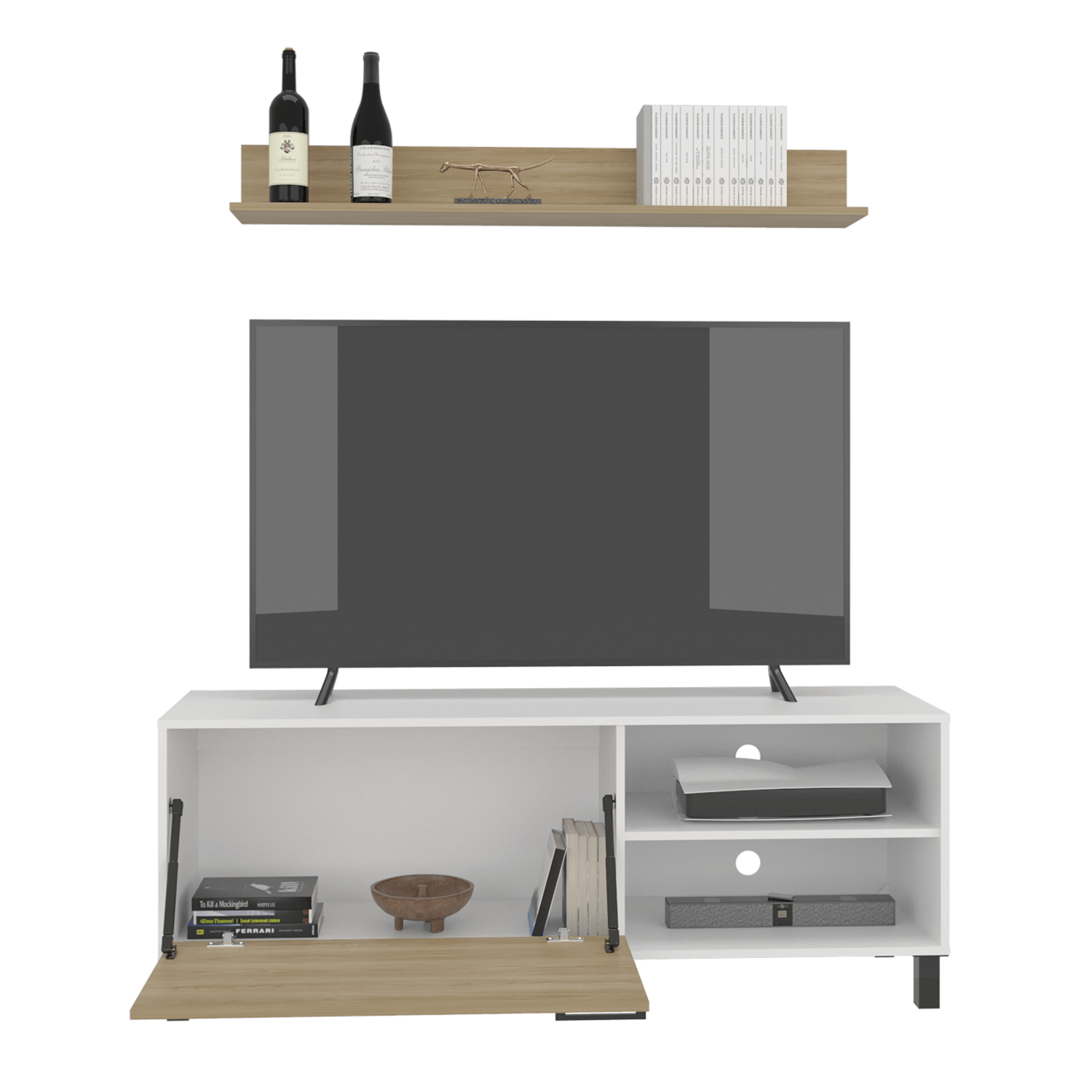 Rack Tv Bryce 55" + Repisa 53X140X40 RTA Blanco Fresno - Imagen 5