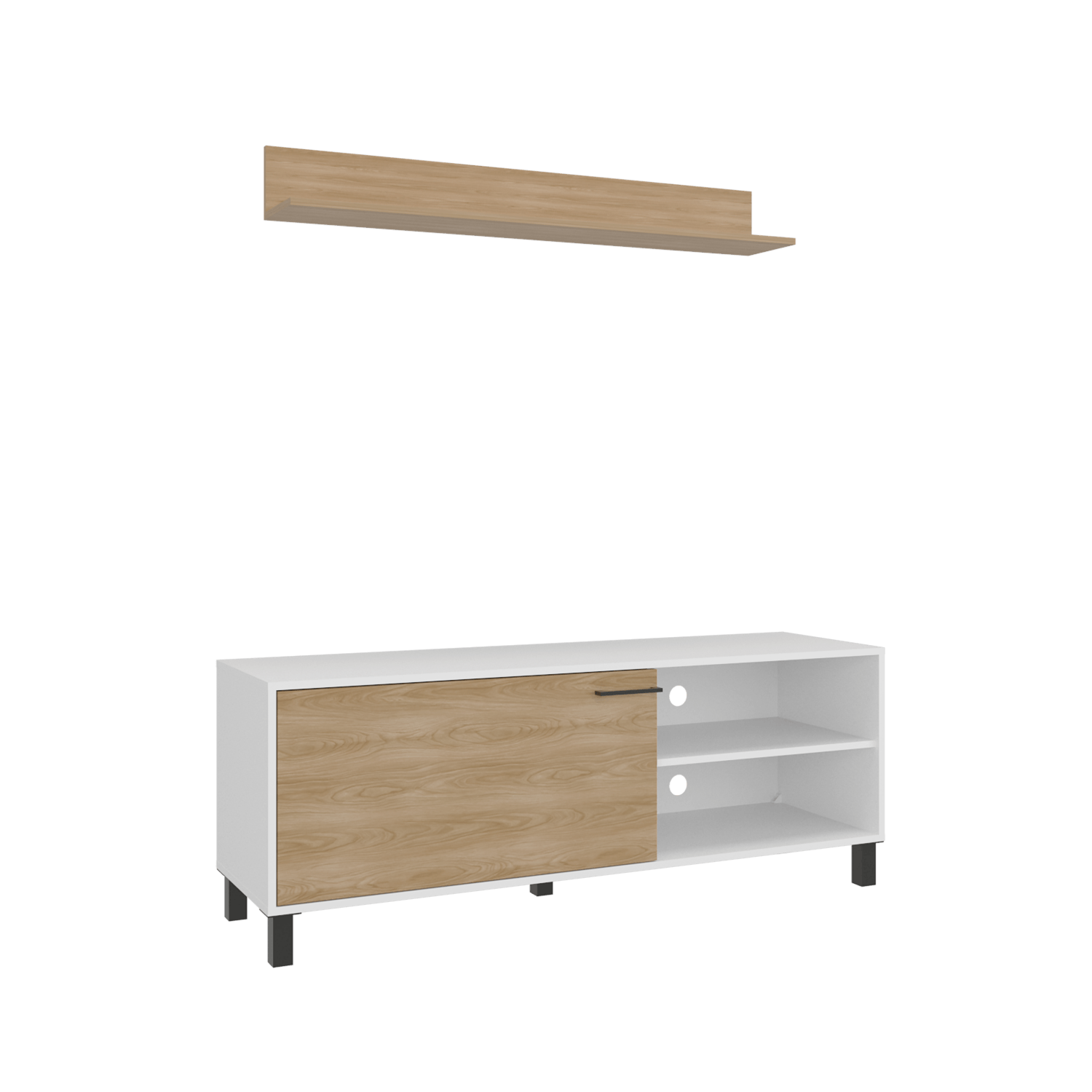 Rack Tv Bryce 55" + Repisa 53X140X40 RTA Blanco Fresno - Imagen 6